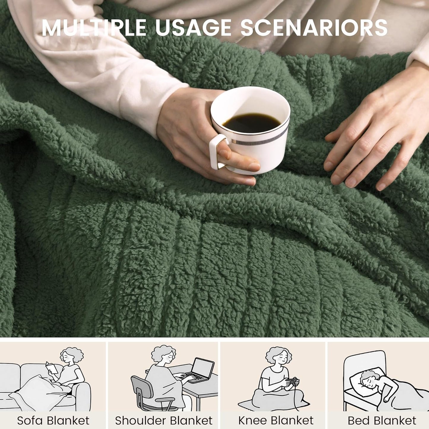Heated Blanket Electric Blanket Throw - Fast Heating Blanket Throw Double Sided Sherpa Ultra Soft Cozy with 10 Heating Levels & 2-10 Hours Auto Off, Mashine Washable, 50 x 60 Inches, Green