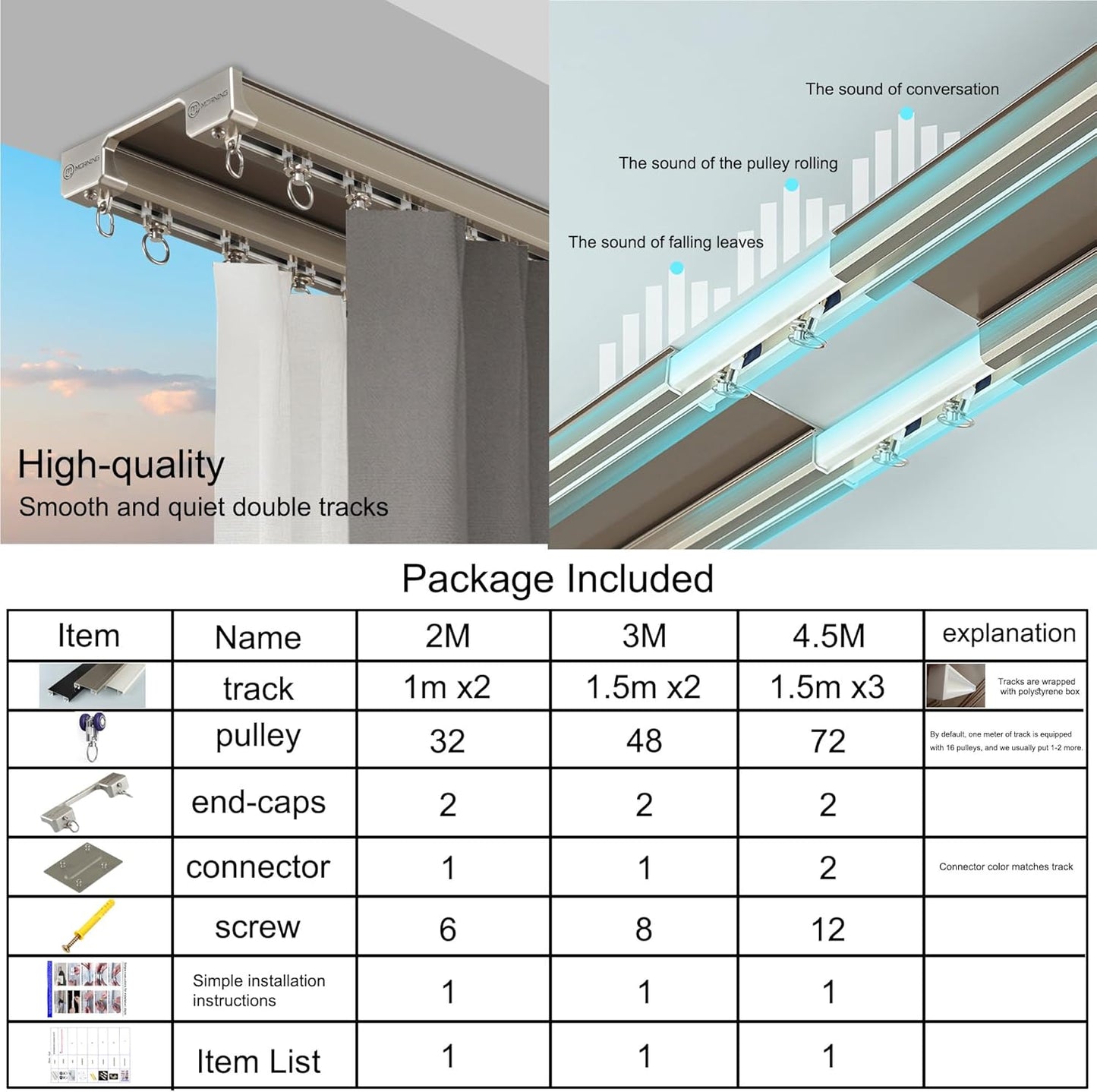 Double Row Ceiling Curtain Track - Double Rails for Curtains, Drapes, Room Dividers - Ceiling Mounted Curtain Track System - Sliding Curtain Rail (Champagne, 2M)
