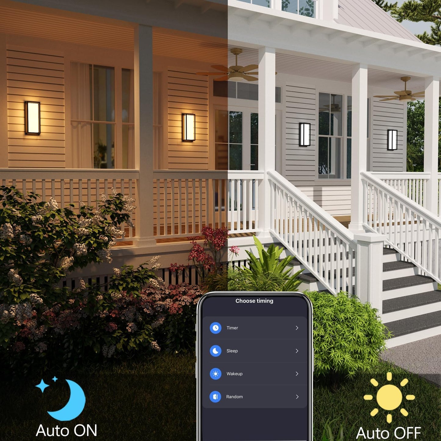 Color Changing Outdoor Wall Lights, Ambiance Exterior Wall Lights Up Down Lights Outdoor, Waterproof Square Porch Lights 2.4GHz WiFi APP Control Outdoor Light Fixture for Home Theater