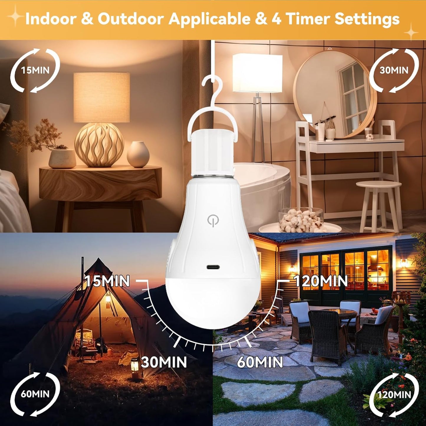 Neporal MagicGlow Rechargeable Solar Light Bulbs with Remote, USB+Solar Rechargeable Bulbs,3 Colors Shift + Dimmable Battery Light Bulb, A19 Emergency LED Light Bulbs, 15W, Up to 24 Hours, 2 Pack