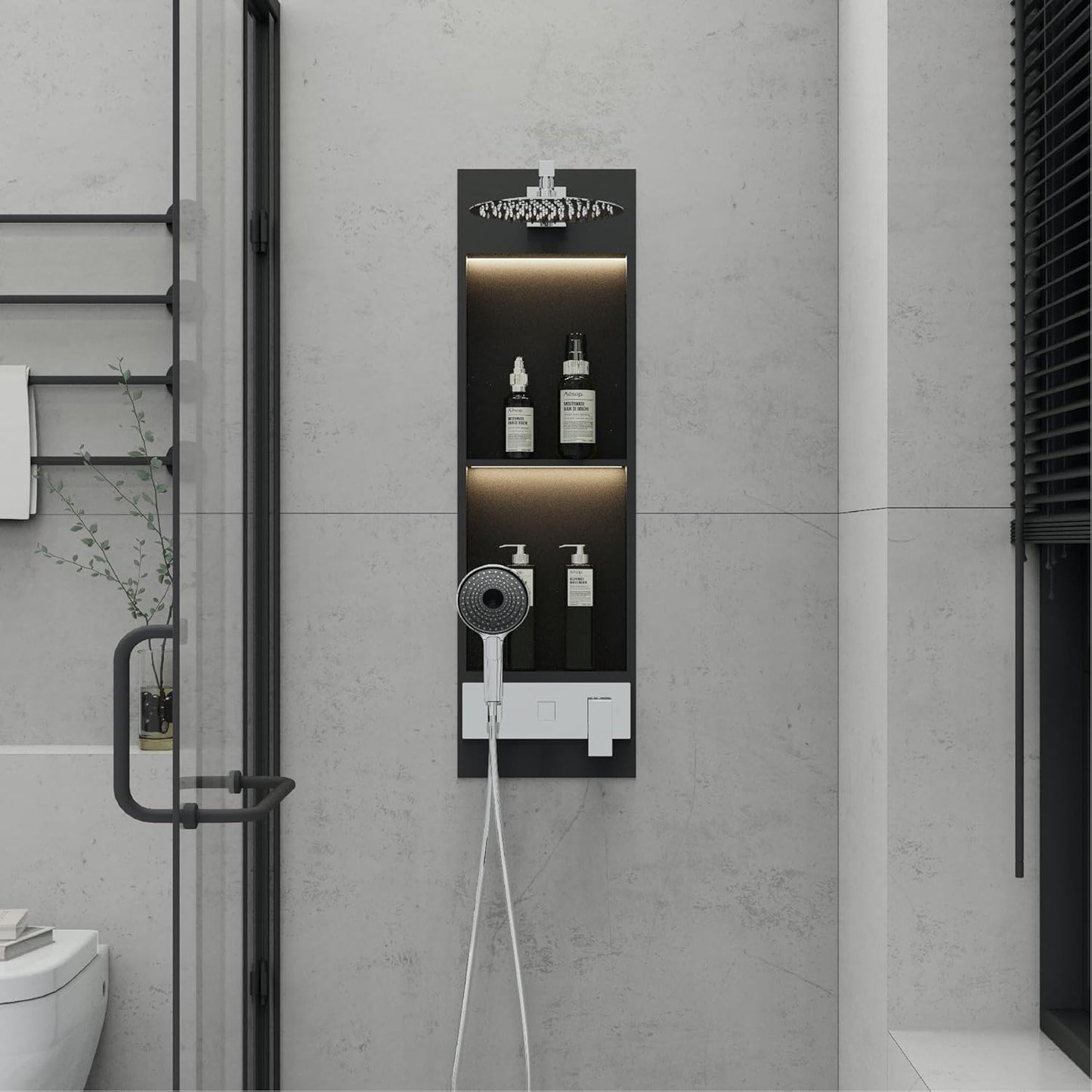 Shower Niche System w/LED Lights, Bathroom Shower System w/ 304 Stainless Steel Wall Niche
