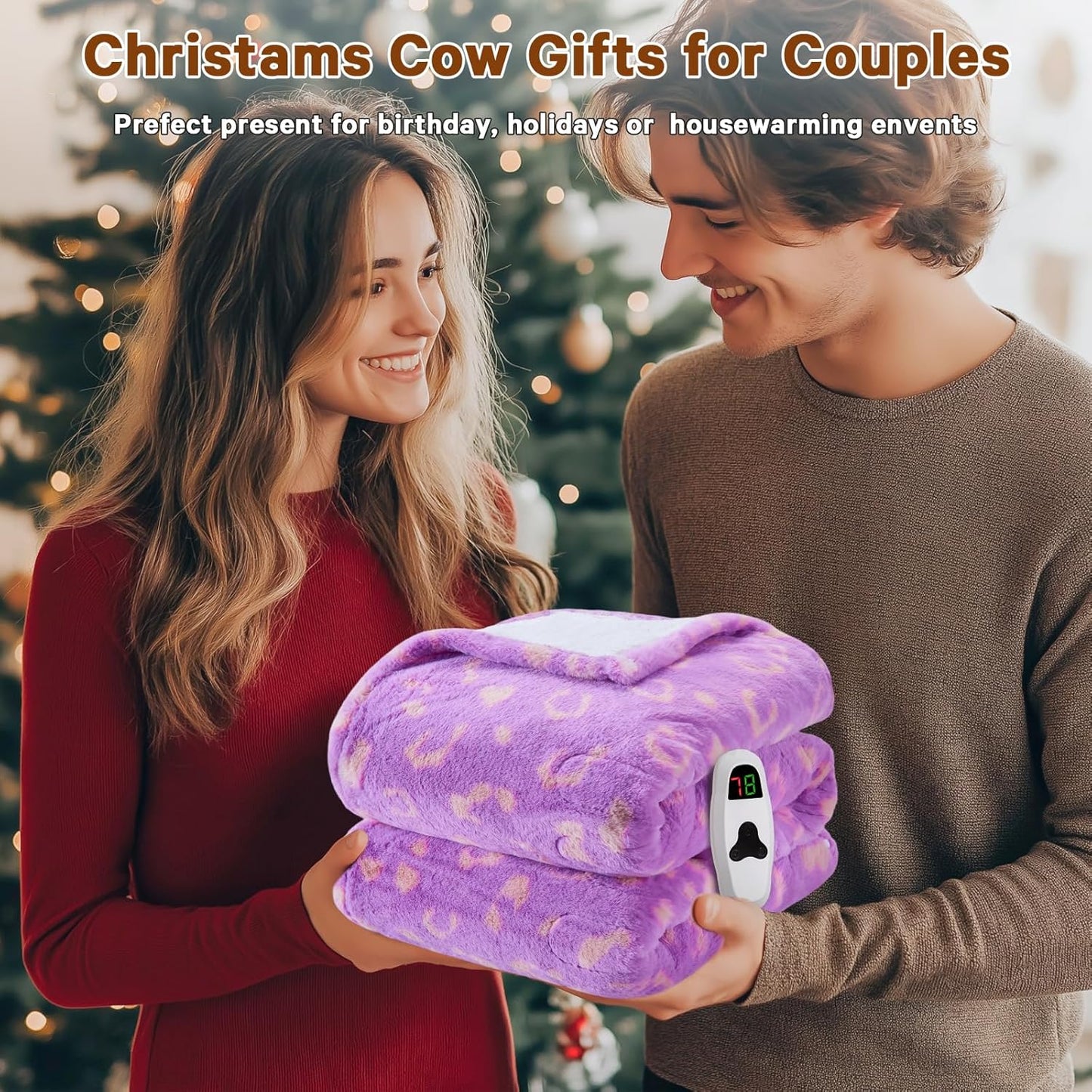 Leopard Print Electric Heated Blanket Queen Size,84X90 Purple Heating Blanket Queen with Dual Control&Timer&10 Heat Levels,Cute Leopard Fleece Sherpa Blankets Warmer Gifts for Bed Women Adults