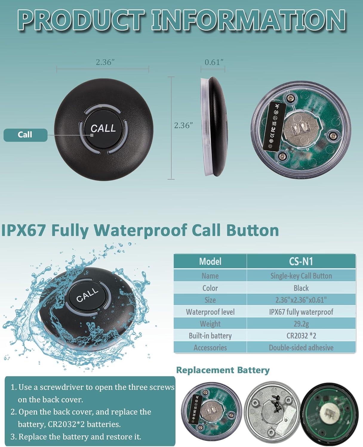 Wireless Calling System Restaurant Pager System Caregiver Pager for Patient Nurse Alert with 1 Number Display and 10 Waterproof Call Buttons for Elderly Clinic Nursing Center Hospital