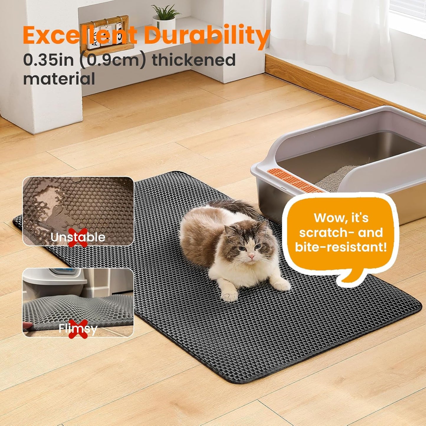 Jumbo Cat Litter Mat, 46x26 Inches Double Layer Honeycomb Litter Trapping Mat, Non Slip Waterproof Urine Proof Extra Large Cat Litter Box Mat, Kitten Supplies and Essentials, XXL, Black
