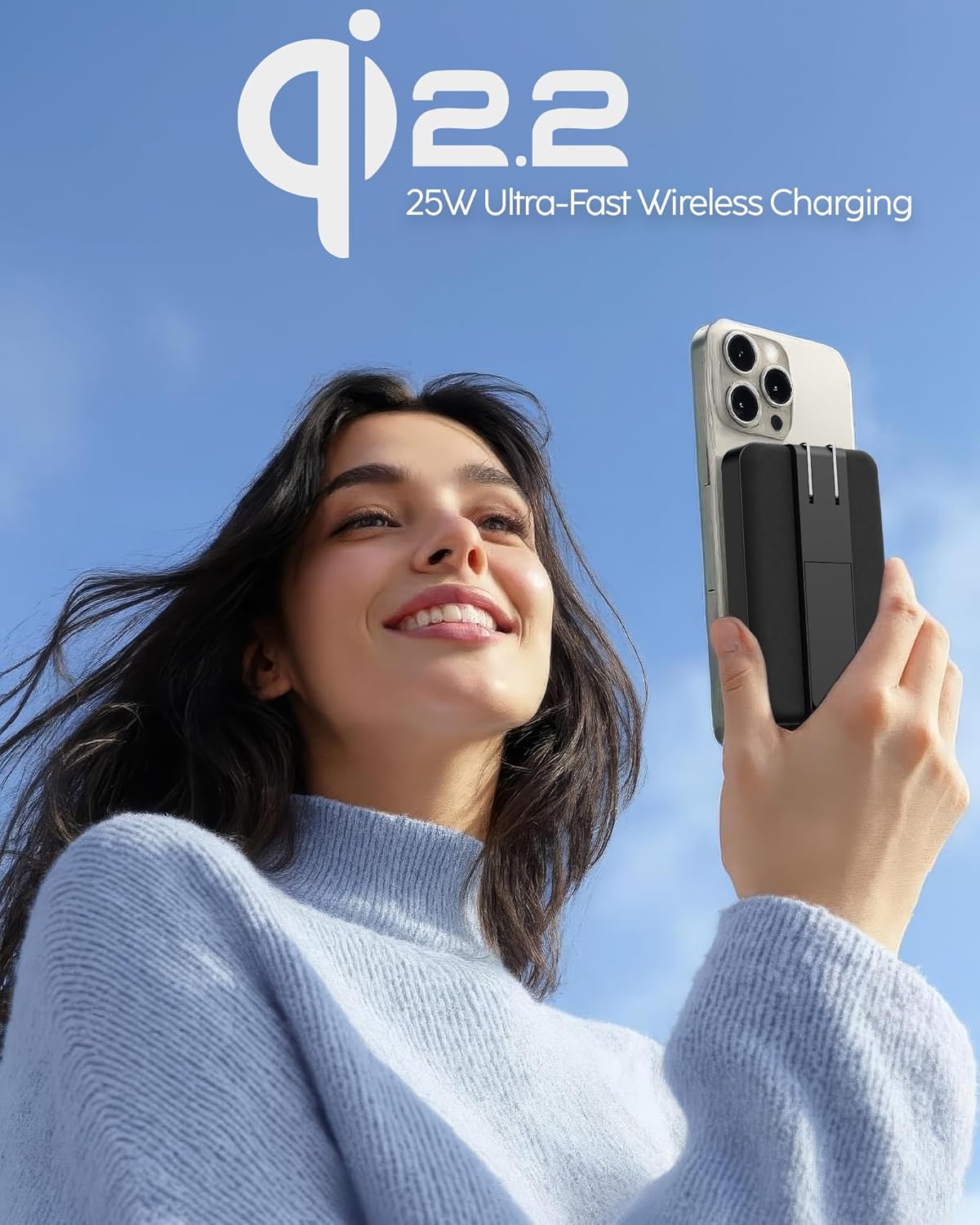 myCharge CliqLuxe+ 10,000mAh Wireless Magnetic Power Bank - Qi2.2 25W Ultra-Fast Wireless Charging | Built-in Wall Plug & Stand | 20W PD USB-C Port | Digital Battery Display | Premium Black Fabric