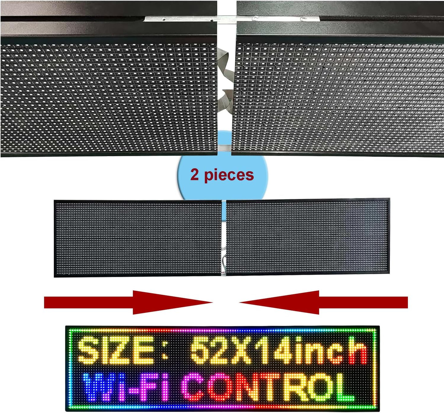 P10 Outdoor Led Sign 52”x14” RGB Full Color WiFi Programmable Bright LED Scrolling Message Display Board, Perfect Solution for Advertising