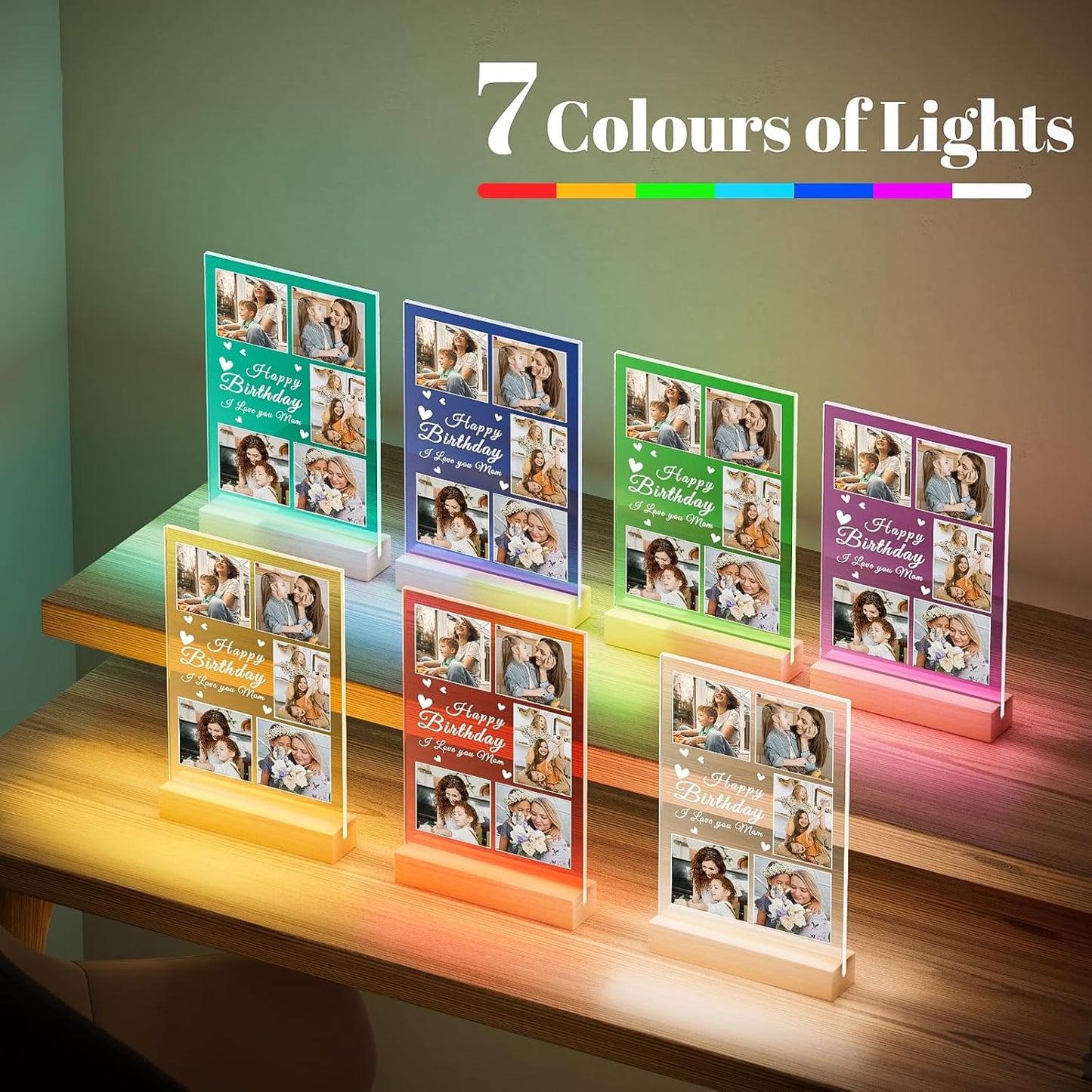 Custom Picture Frames with Photos, Personalized Photo Frame with Night Light, Customized Mothers Day Gifts for Mom, Personalized Birthday Gifts for Mom from Daughter Son