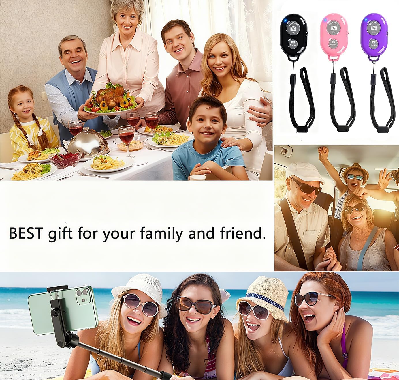 Cellphone Remote Shutter for Smartphones and Tablets, AOQIYUE Wireless Camera Remote Control Compatible with iPhone/Android Cellphone Wrist Strap Included (Black-Pink-Purple)