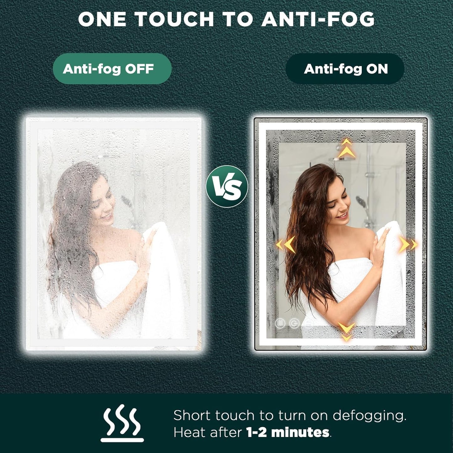 LED Bathroom Mirror 24"x 32" with Stepless Dimmable Wall Mirrors with Anti-Fog, Dimmable CRI>90, Vanity Mirror with 3 Color Modes, Shatter-Proof, Memory Bathroom Mirror with LED Lights