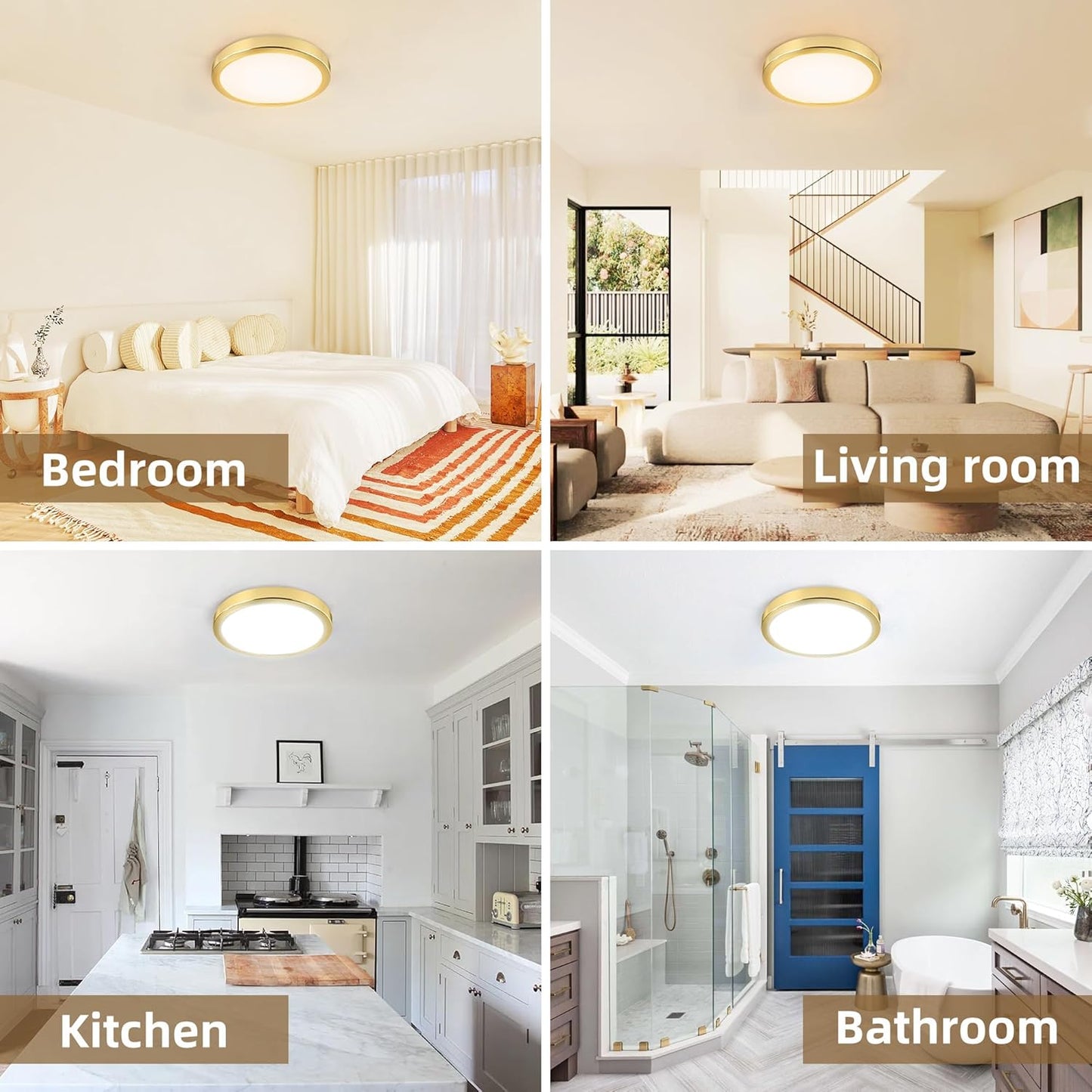 Hlite 4pack 9 Inch Flush Mount LED Ceiling Light Fixture,18W 1800LM Super Slim Light Fixtures Ceiling Mount 3000K/4000K/5000K 3CCT Selectable,Light Fixtures for Kitchen,Bedroom (Gold)