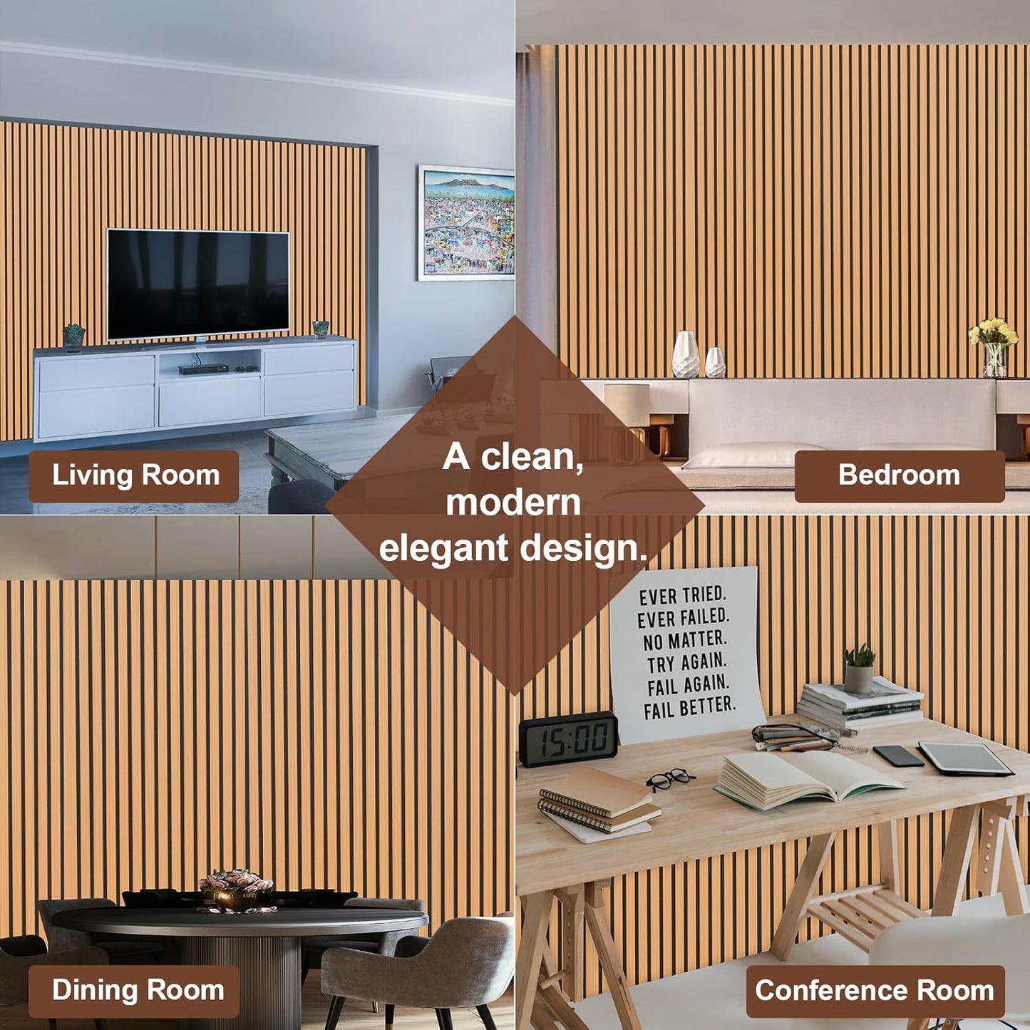 Yuzzy Wood Panels for Wall - 9 Feet Teak Wood Slat Acoustic Panels 4 PCS - Modern Sound Absorbing Wall Panels for Interior Wall Decor for Home, Office, Studio