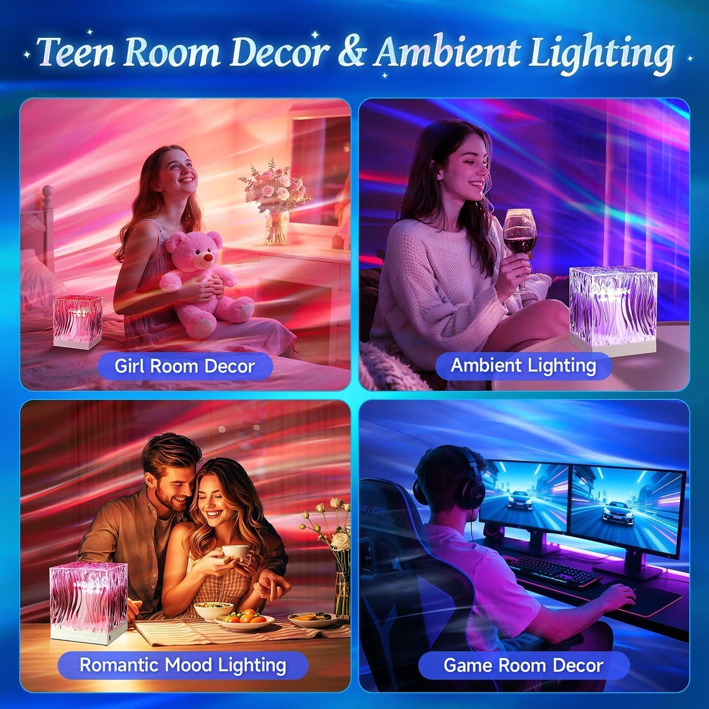 Mubarek Northern Lights for Bedroom,15 White Noise + Bluetooth Galaxy Light Projector,RGB Multi-Color Lamps for Night Stands Home Decor Living Room Night Light for Kids Christmas Gifts for Teen Girls