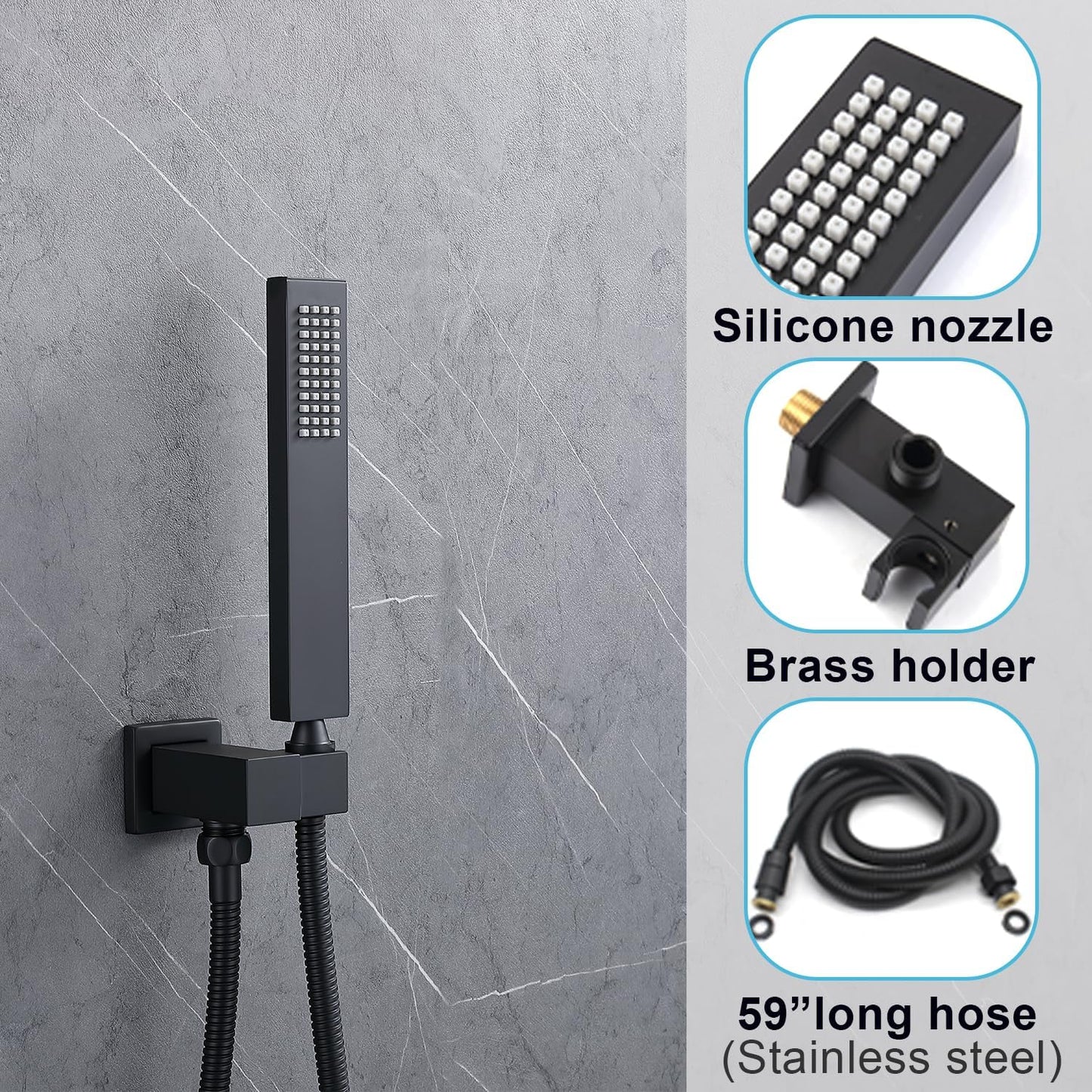 Digital Display Shower System Set 16 Inches Rain Fall Head Temperature Valve Shower Handheld Shower Head Sets for Bathroom Concealed Installation