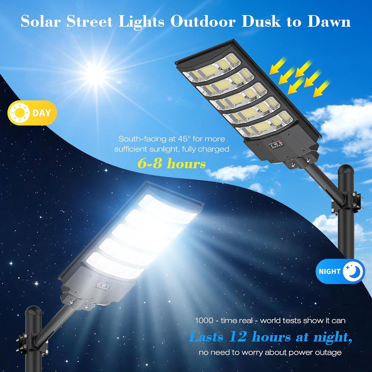 Solar Street Lights Outdoor,10000W Solar Lights Outdoor Waterproof with Motion Sensor, IP66 Solar Security Flood Lights for Yard, Pathway, Parking Lot - 350° Wide Angle & Remote Control Included
