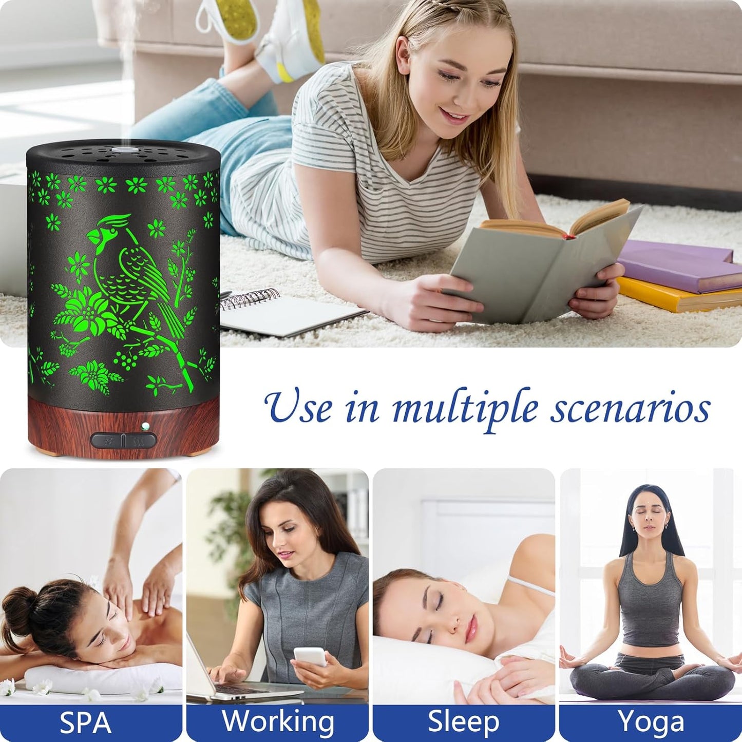 Essential Oil Diffuser- Aromatherapy Diffuser with7 Colors Light and Auto-Off for Women Metal Cool Mist Humidifier for Home and Office for Mom Women(Cardinal)