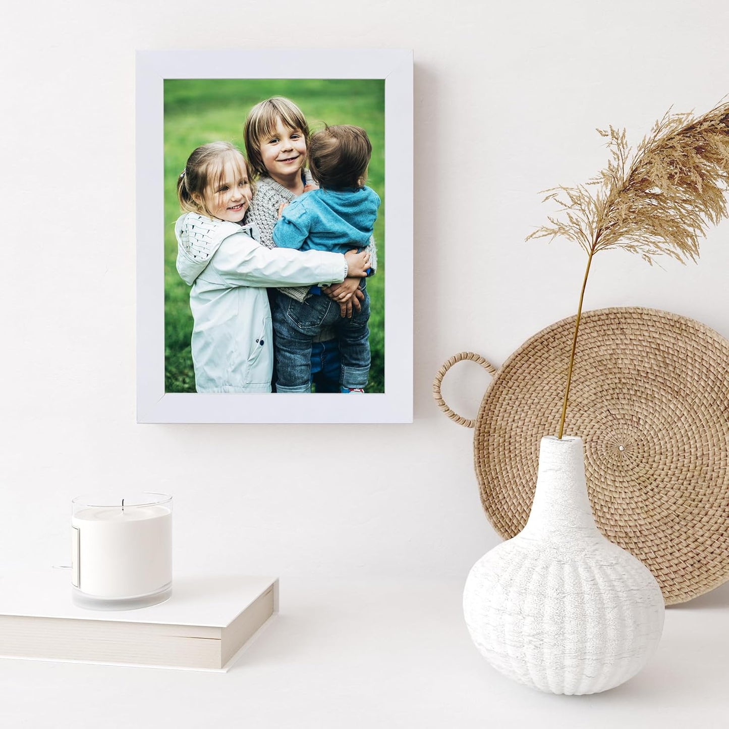 Custom Canvas Photo Prints with 8x10in Picture Framed, Personalized Picture Canvas Wall Art, Wall and Tabletop Display Photo Frame for Family Gifts for Mom/Men (White)