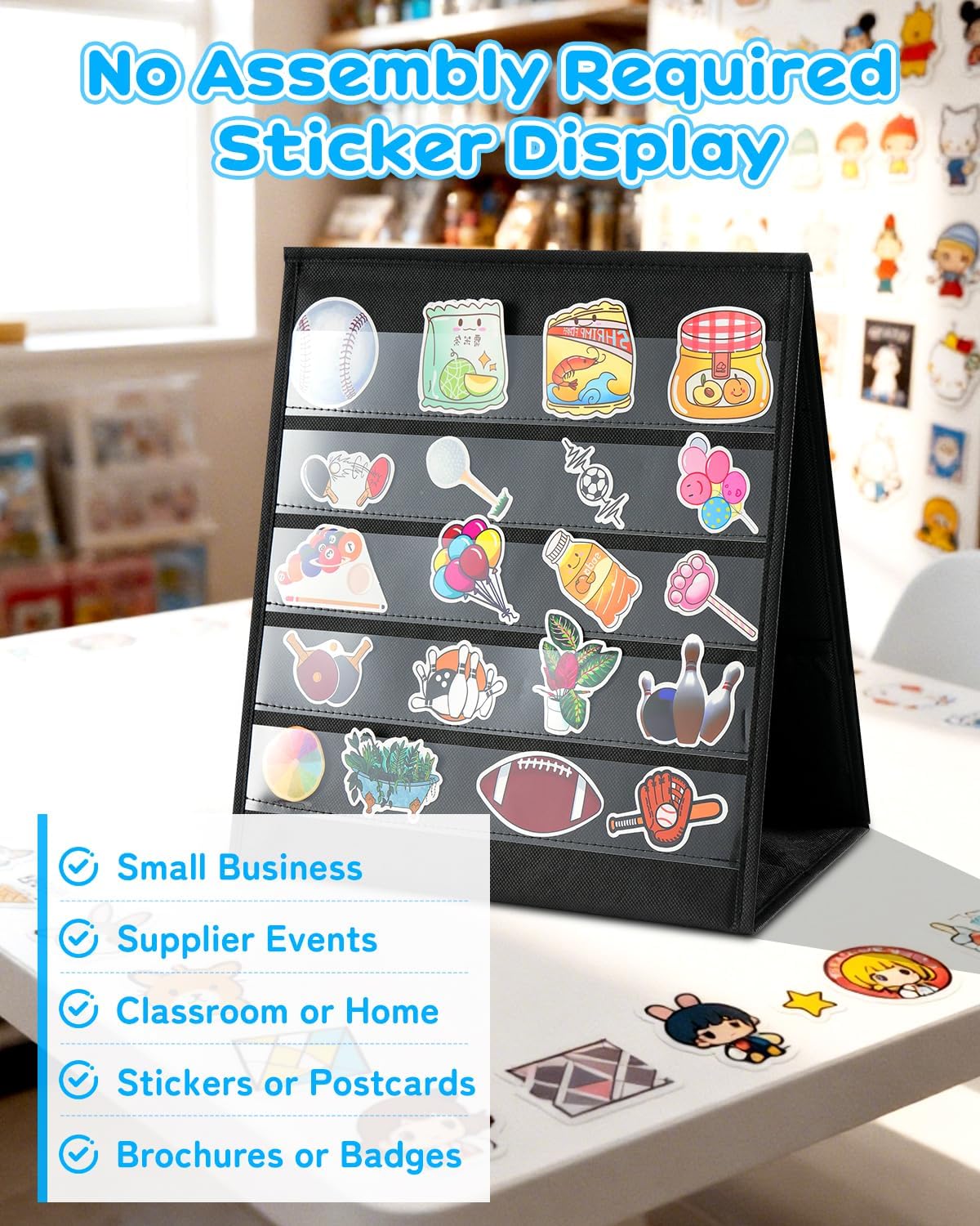 UCEC Foldable Portable Sticker Display Stand-5 Layers Double Sided, Non-Woven Fabric Sticker Holder Display, Pocket Chart for Craft Shows, Vendor Events & Small Business Showcases (17×13in)