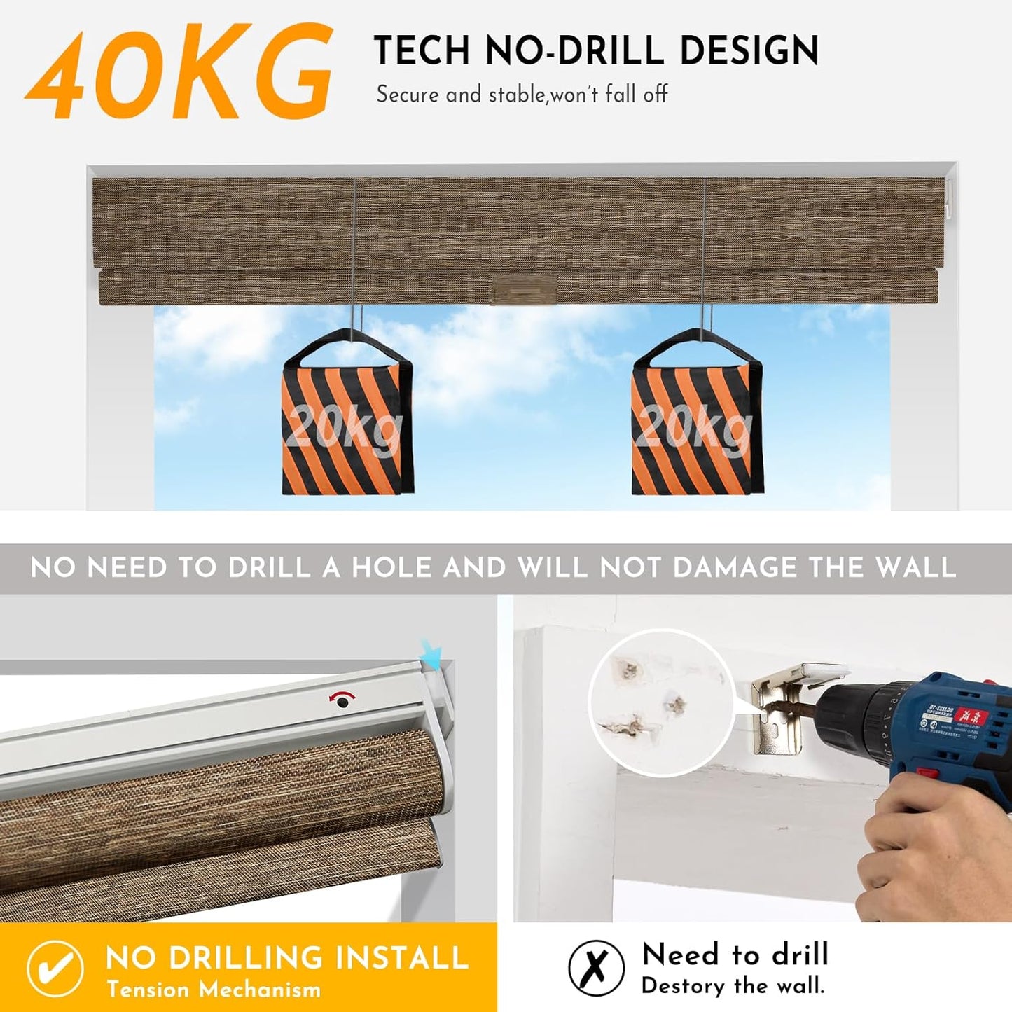 Persilux Smart Motorized Blinds with Remote, No Drill Automatic Roller Shades for Indoor Windows, Light Filtering Linen Fabric, Electric Blinds for Windows, Nature Brown C25-11, Custom Size