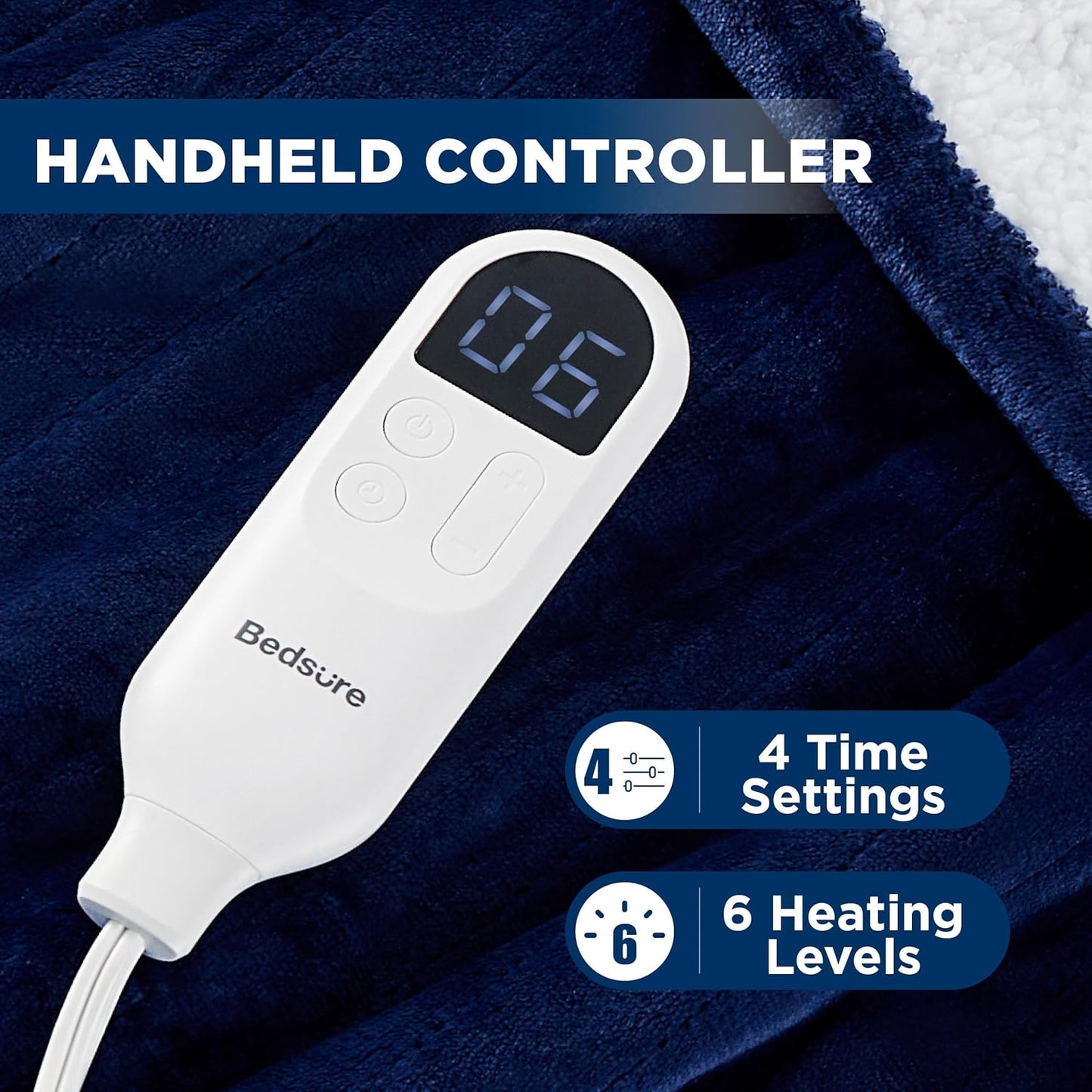 Bedsure Heated Blanket Throw Blanket - Fast Heating Electric Blanket, Soft Flannel Heated Throw with 4 Time Settings, 6 Heating Settings, Warm Gifts for Grandma, Women, Men (50"x60", Navy)