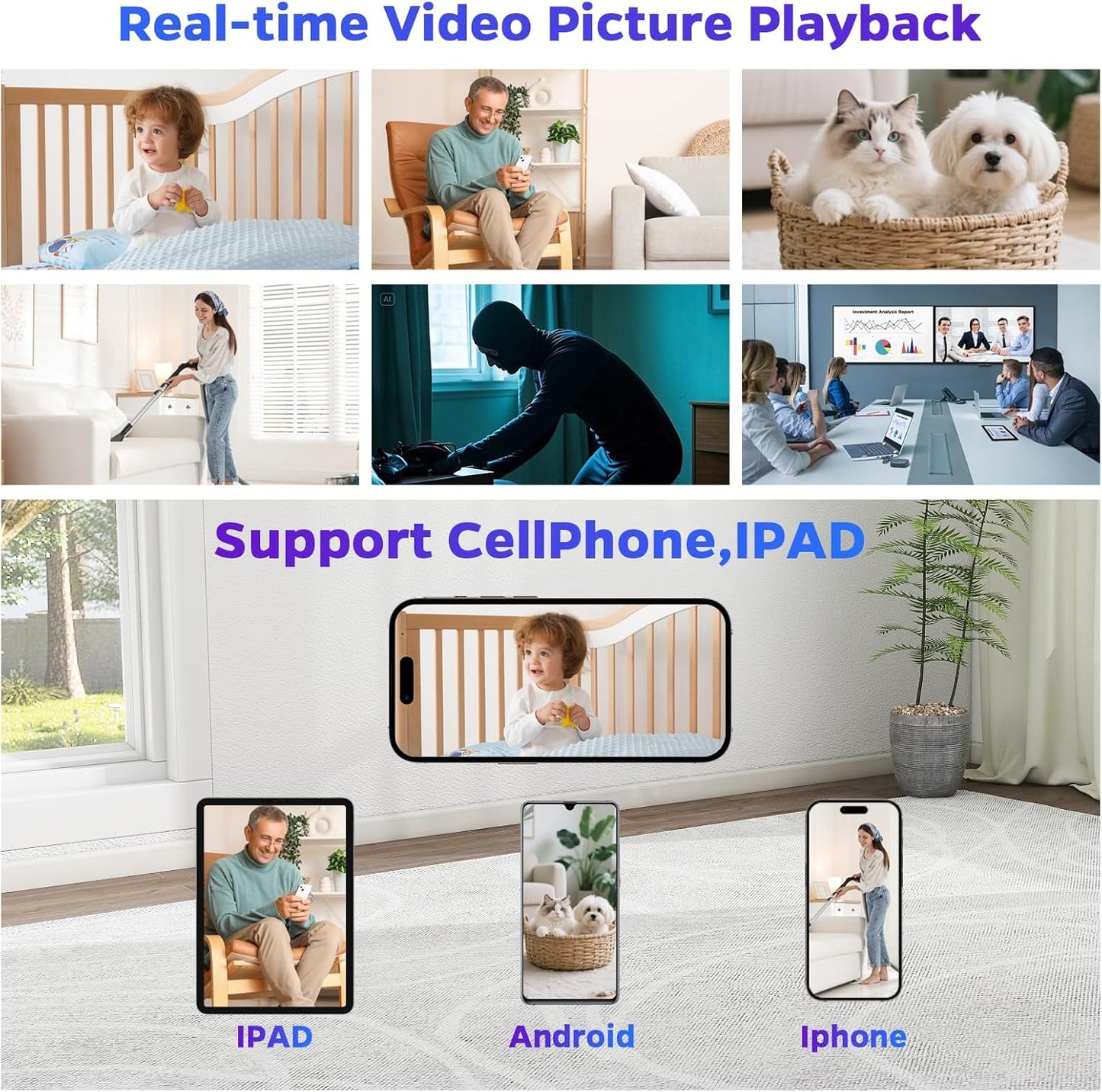 Security Camera Indoor for Home - Bluetooth Speaker - Homekit Camera - 1080P Clock Camera with 160°Rotating Viewing Angle - Night Light - AI Motion Detection