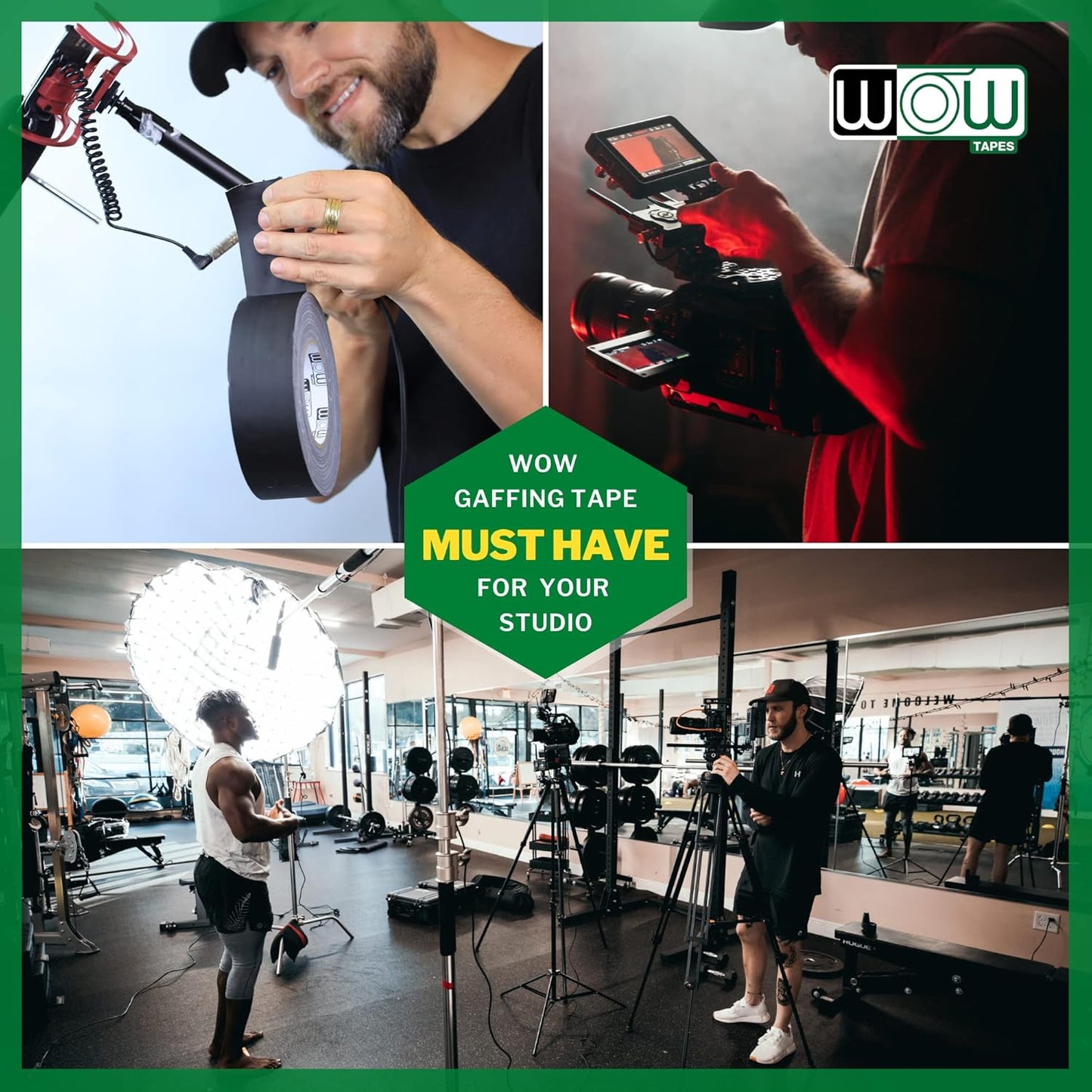 Wow Gaffers Tape 2 Inch Black - 50 Yards (Case of 24), Residue Free, Non-Reflective & Heavy-Duty - Professional Grade Gaff Tape - Ideal for Photography Backdrop, Cables, Cords & Floor Taping
