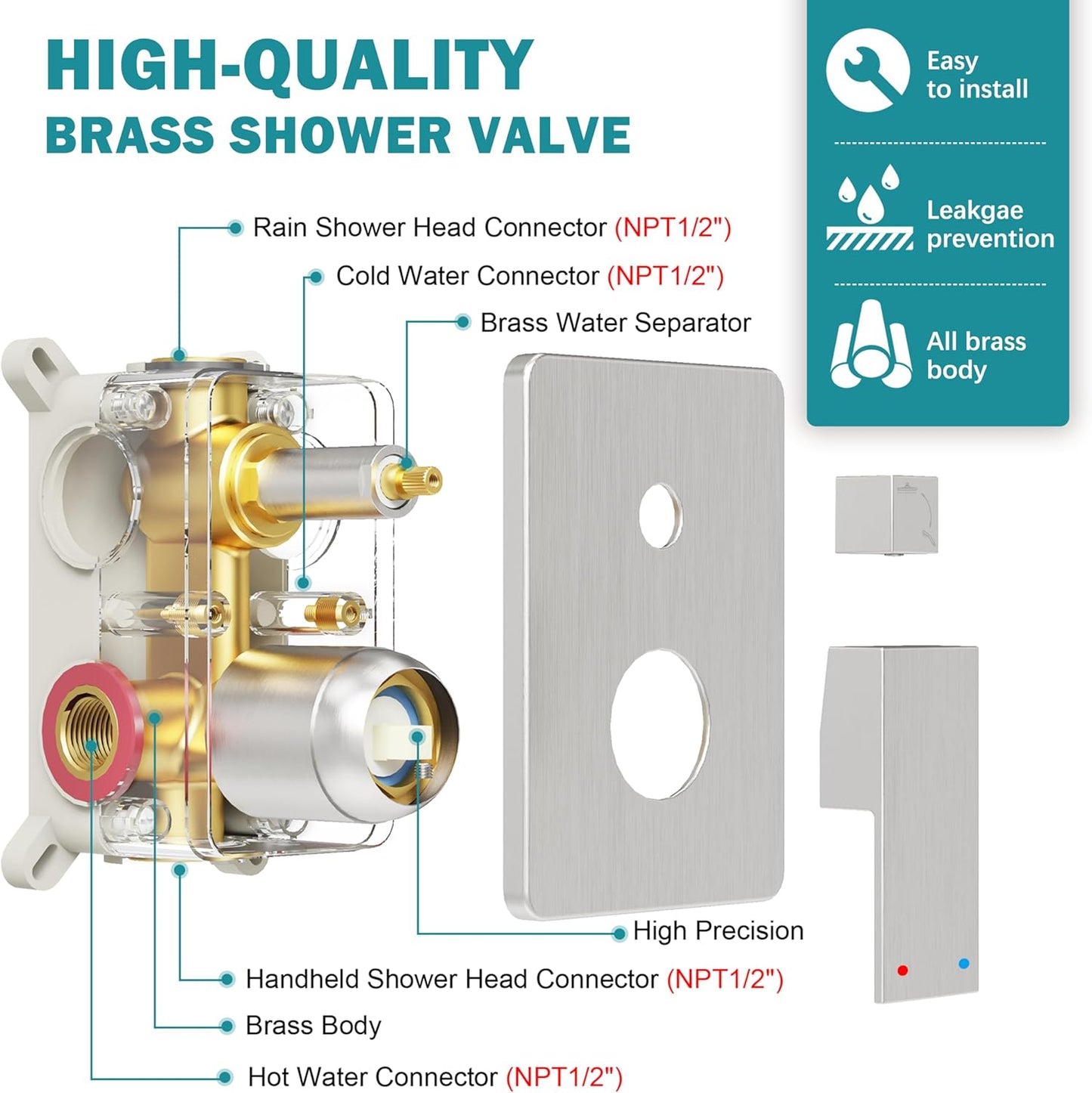 Shower System, Brushed Nickel Shower Faucet Set with 12-Inch Rain Showerhead and Handheld Spray, Wall Mounted High-Pressure Showerhead Combo Set Included Valve and Trim, Brushed Nickel