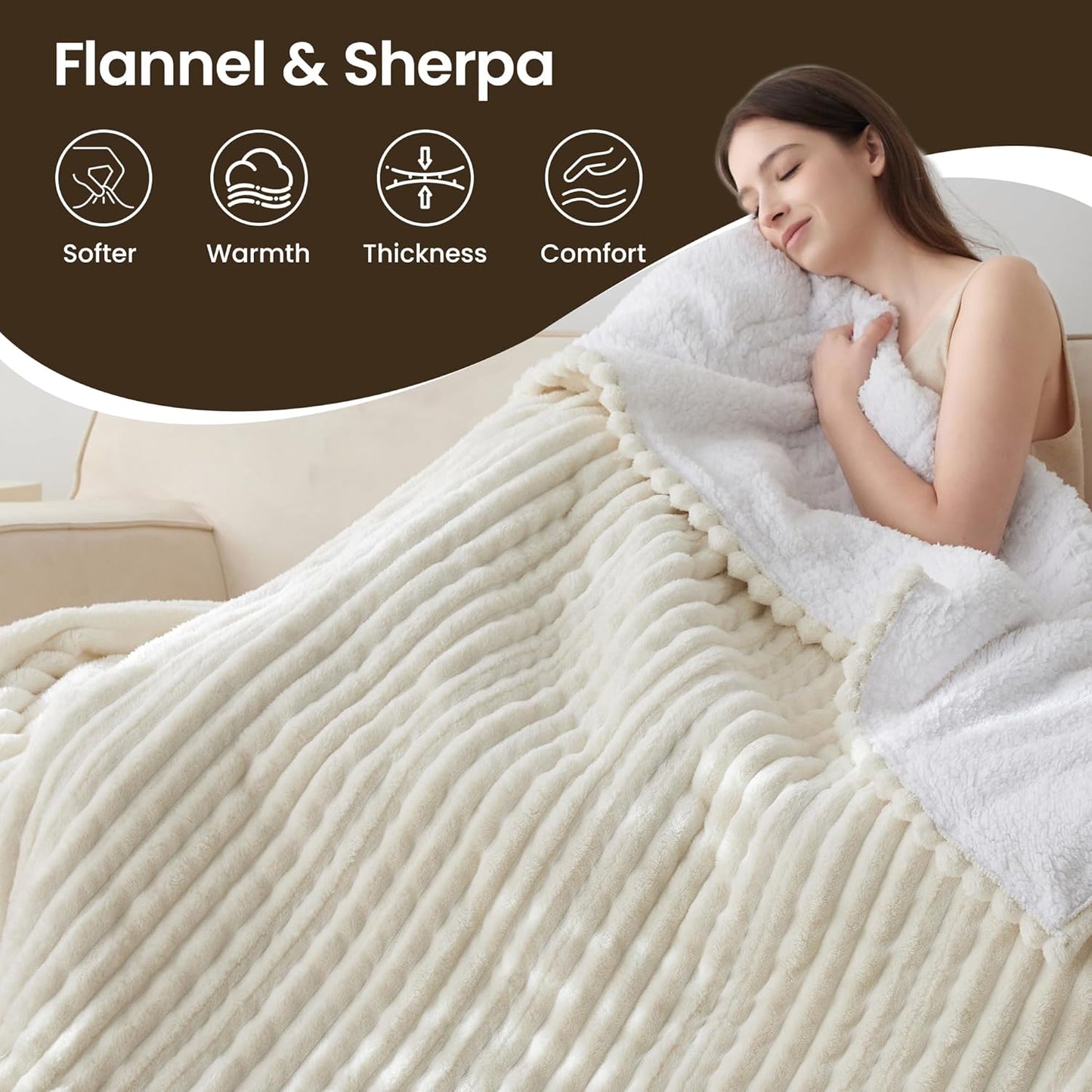 Heated Blanket Electric Blanket 50"x60", Soft Flannel Sherpa Electric Throw with 5 Heating Level & 12 Times Setting, Heated Throw with Overheating Protection, Machine Washable (Beige)