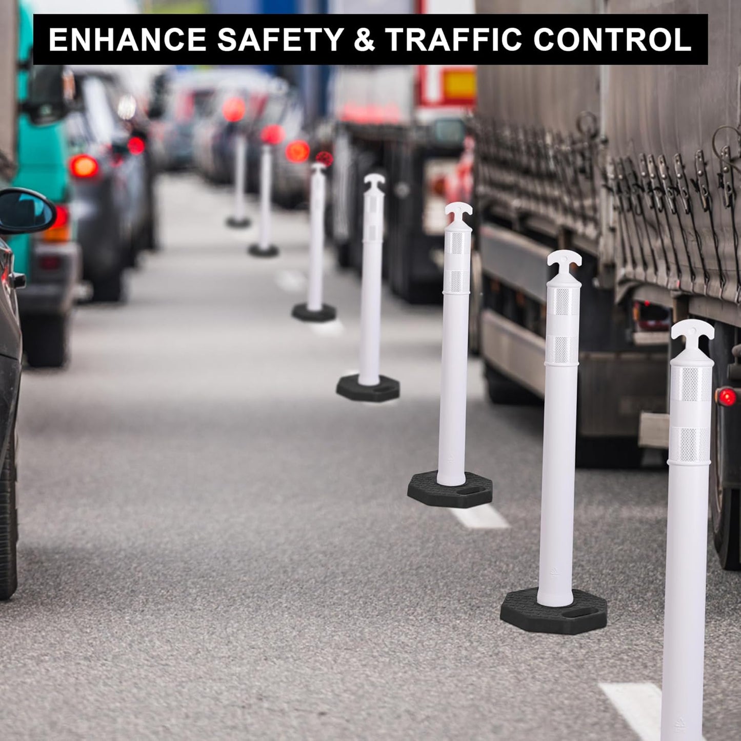OrangeStar 9-Pack 42" Traffic Delineator Post Cones with Heavy Duty Rubber Base, White Safety Cones for Road, Parking Lot, Warehouse, Construction Zone Safety