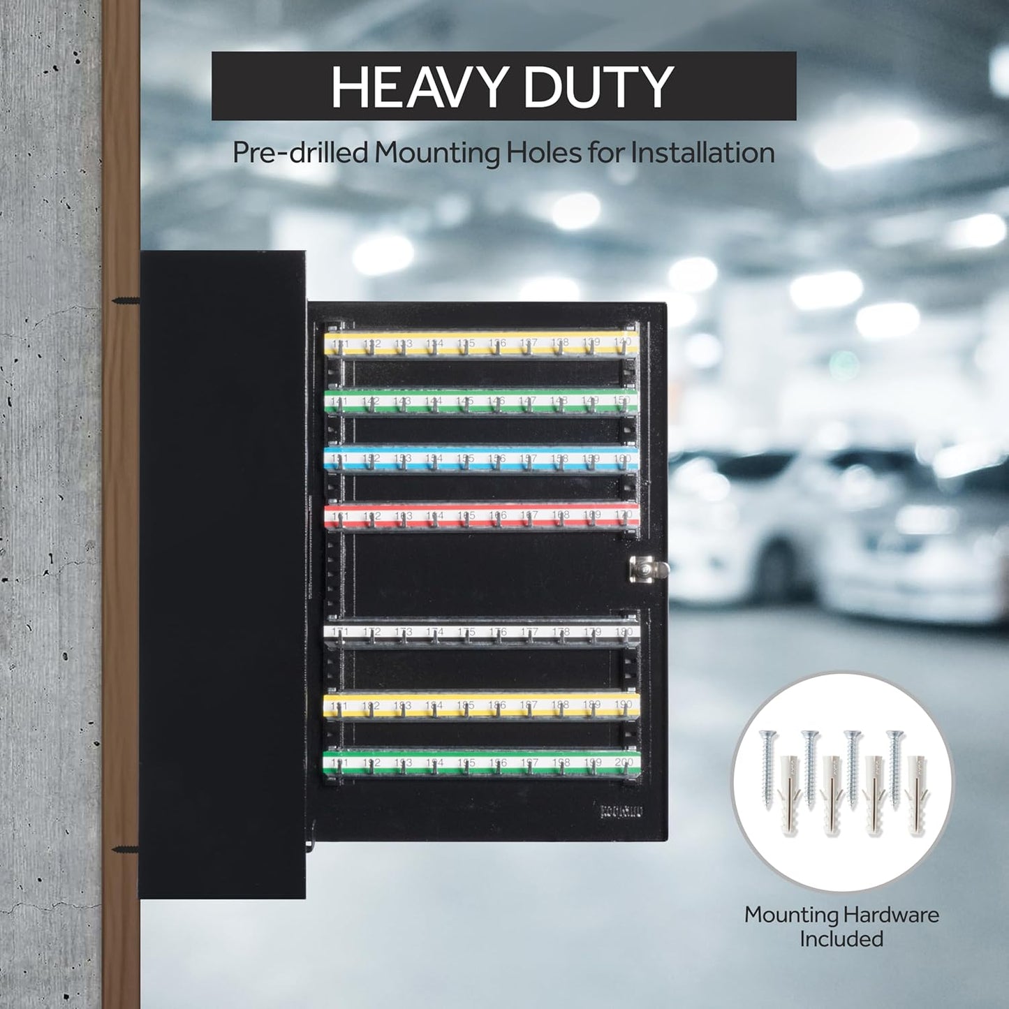 Durabox 200 Position Steel Key Cabinet - Organize and Secure Key Storage Lock Box with Numbered Hooks and Tags for Valets, Hotel, Office, Car Dealerships and More (K200) (Black)