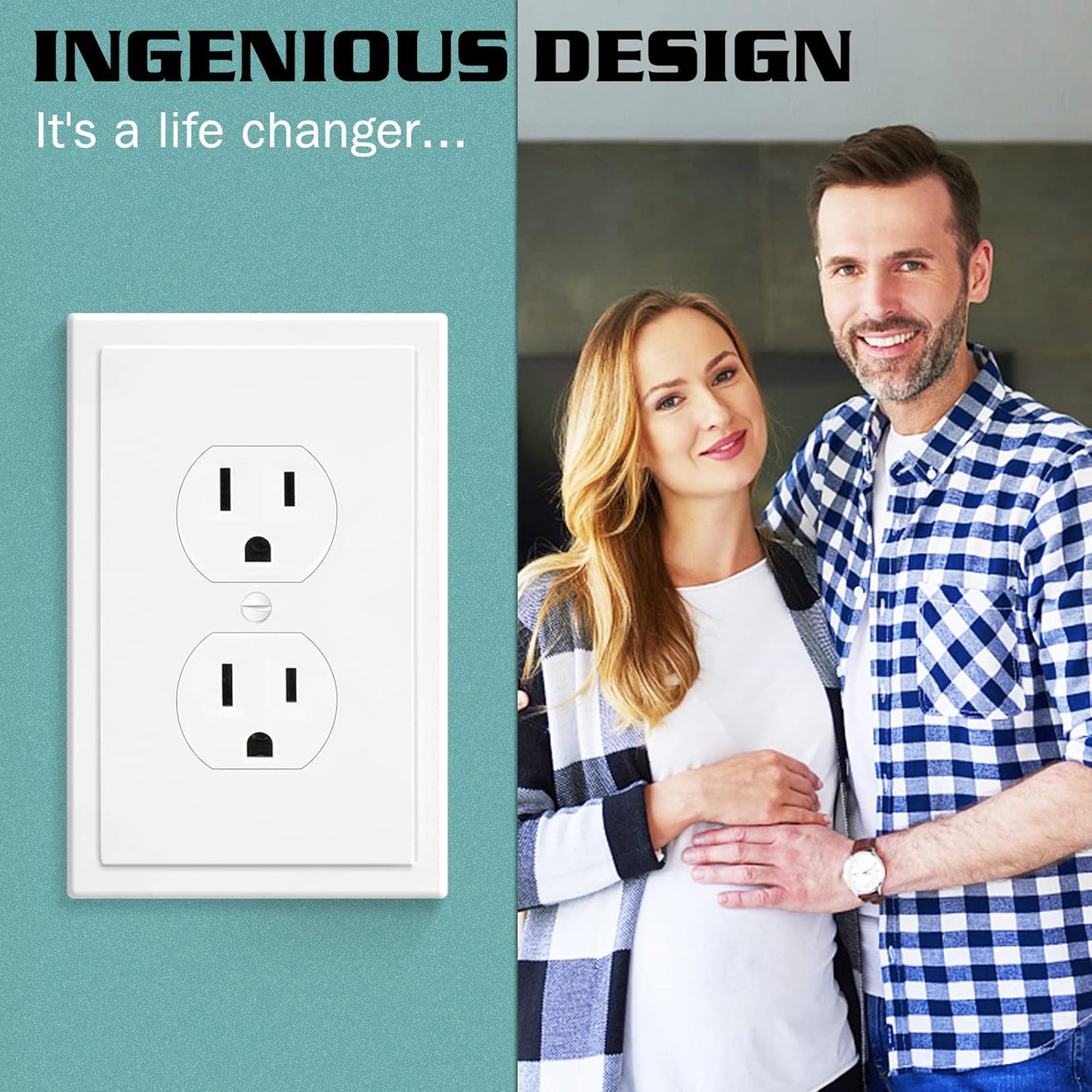1-Gang Modern Edge Decorative Wall Plate Cover Switch Outlet Single Duplex Electrical Faceplate for Light Switches, Smart Switch, GFCI, Dimmers, Receptacle, USB Outlet (10 Pack, Single Duplex)