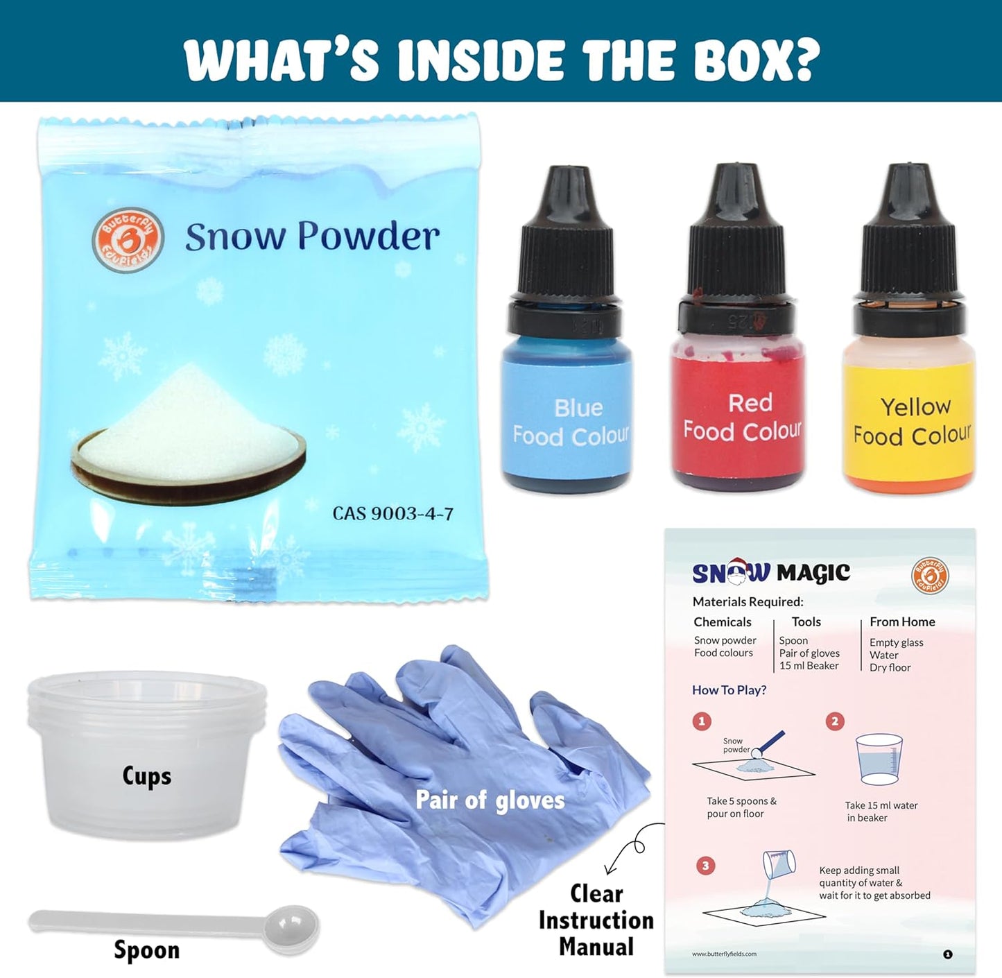 Butterfly Edufields Snow Magic Science Kit (Pack of 6) | Best Birthday Return Gifts for Kids Ages 4 5 6 7 8 | Instant Colorful Snow for Kids | Make Dry & Fluffy Snowman | Non-Toxic Reusable & Safe