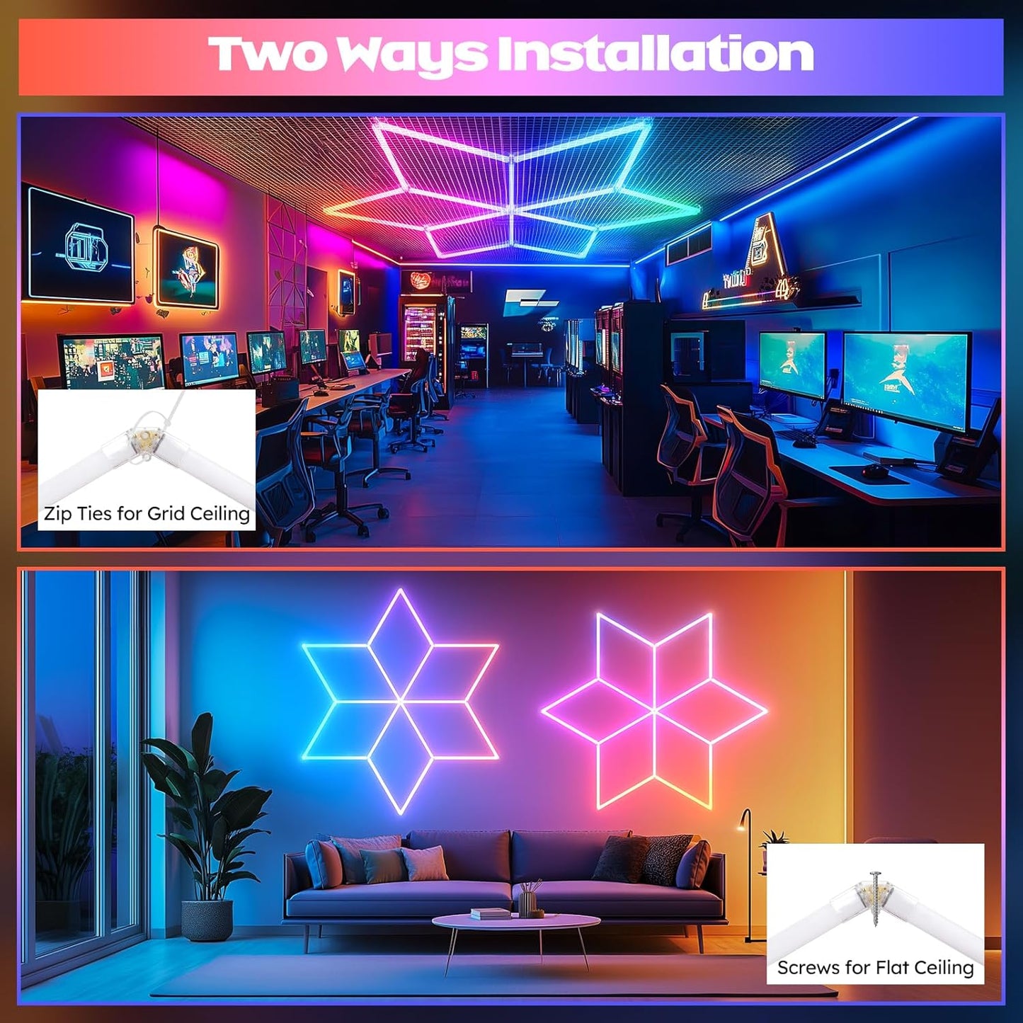 RGB Hexagon Garage Lights - 356 Colors Mode with Music Sync, 18-Piece LED Honeycomb Light Set for Garages, Workshops, Man Caves, Bedroom, Bars