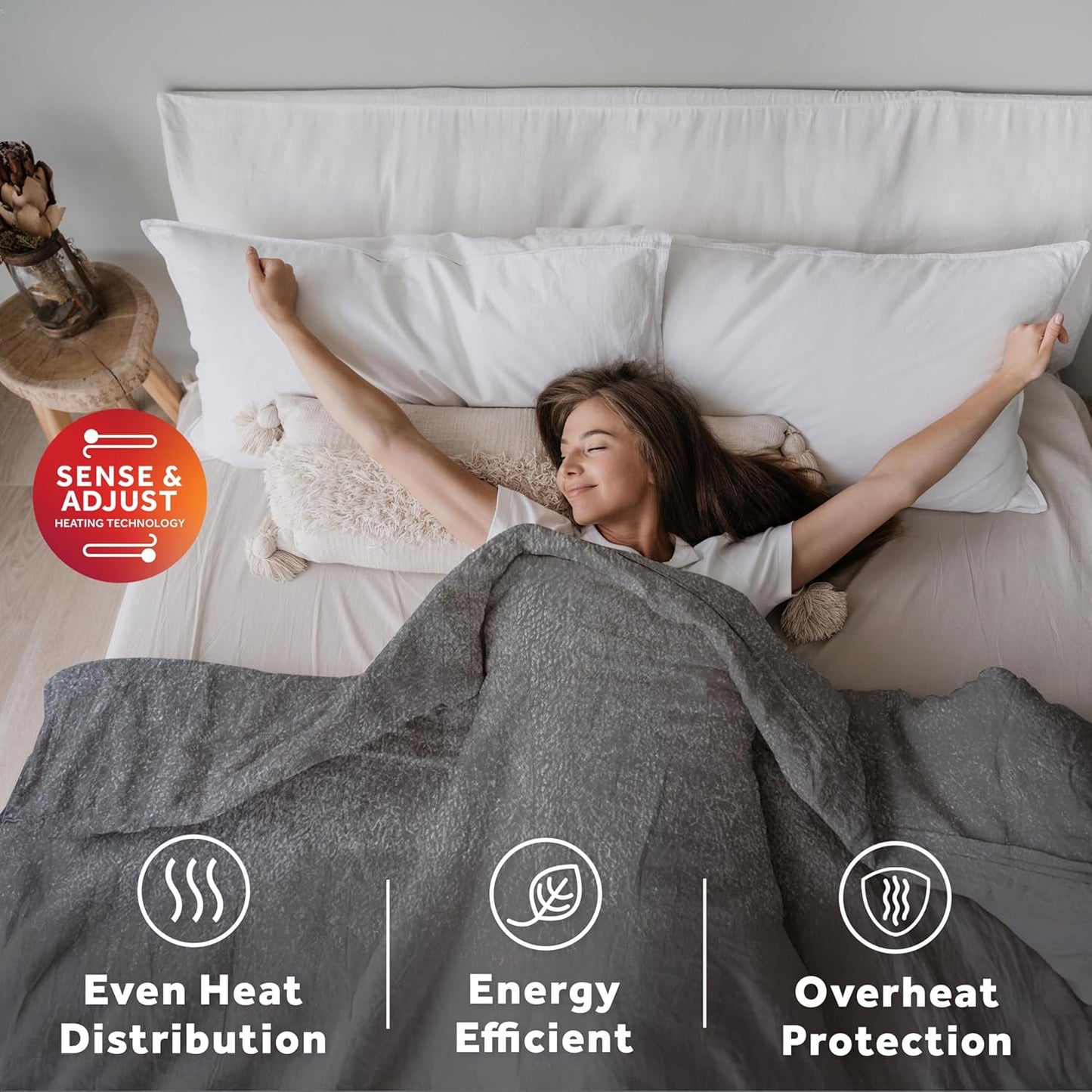 Sunbeam LoftTec Wi-Fi Connected Heated Blanket, Electric Blanket, 10 Heat Settings, King Size, Slate Gray