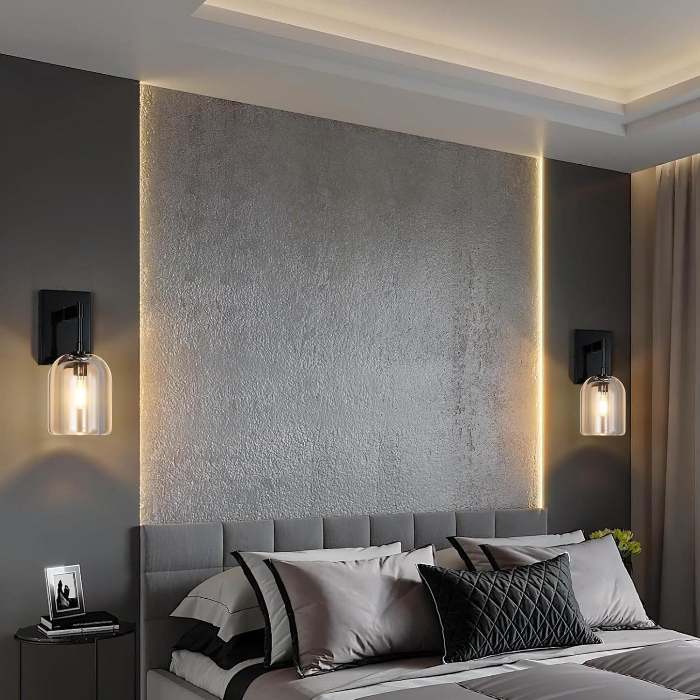 Modern Crystal Wall Sconces Indoor Black Wall Lamp Vanity Wall Lighting for Bathroom Bedroom Living Room Stair(1 Pack)
