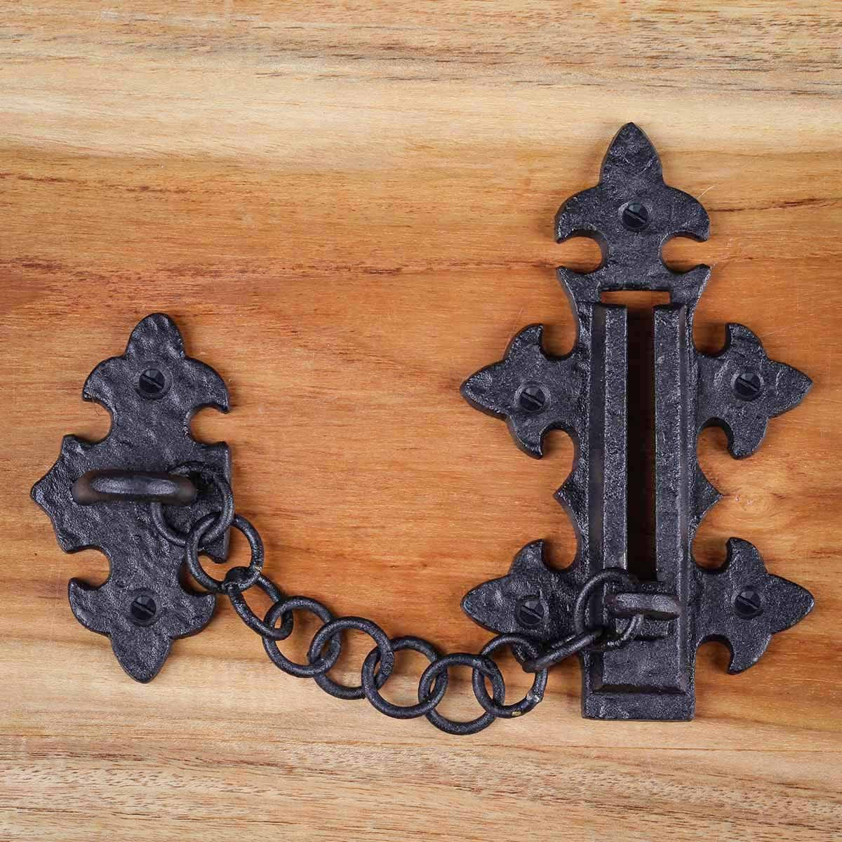 Renovators Supply Manufacturing Door Chain Lock 5 in Black Wrought Iron Chain Door Latch with Mounting Hardware