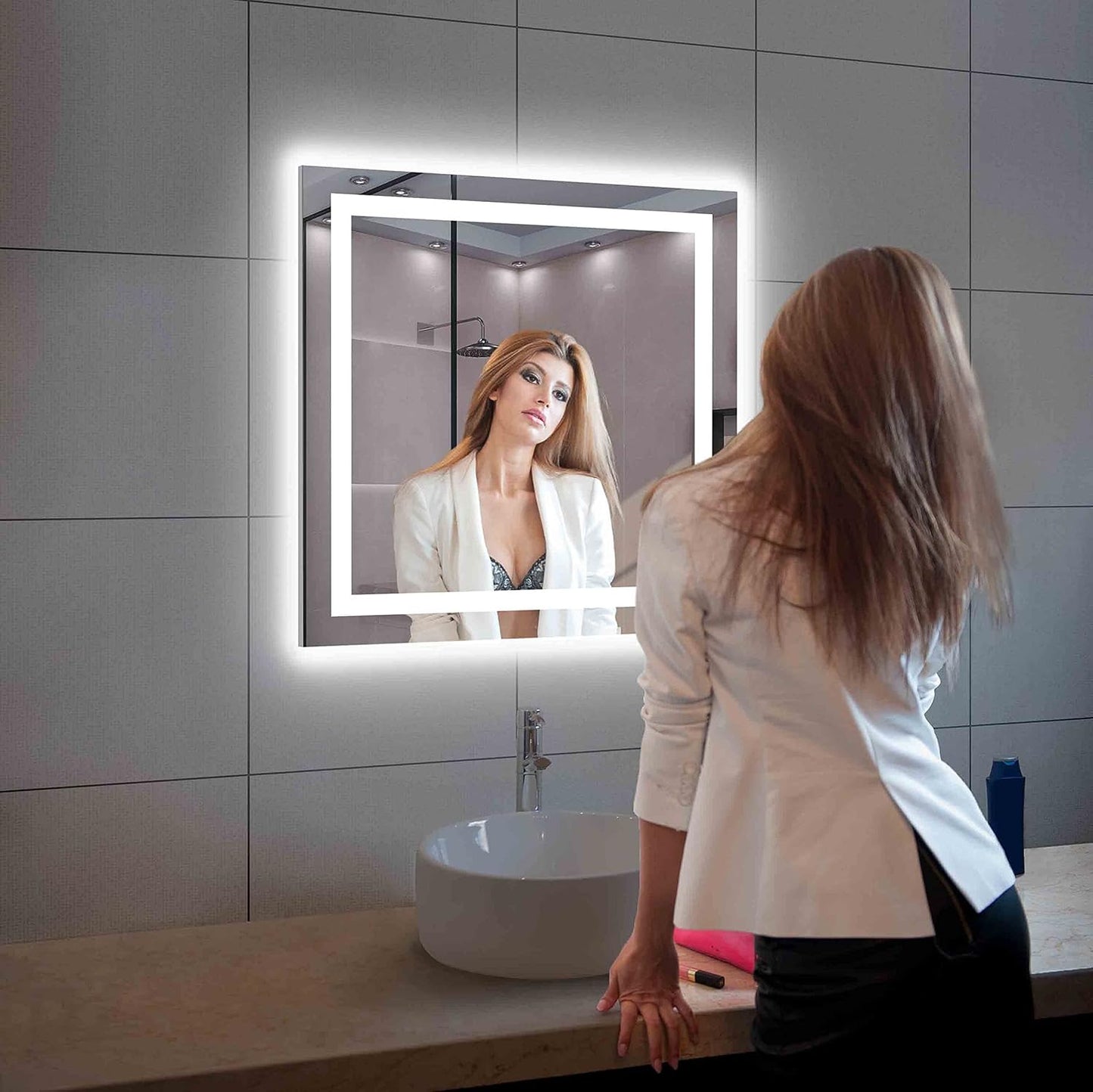Blossom 30X30 LED Bathroom Mirror with Lights, Anti-Fog, Dimmable, Backlit & Front Lit, Lighted Bathroom Vanity Mirror for Wall, Memory Function, Waterproof, Tempered Glass, Smart Vanity Makeup Mirror