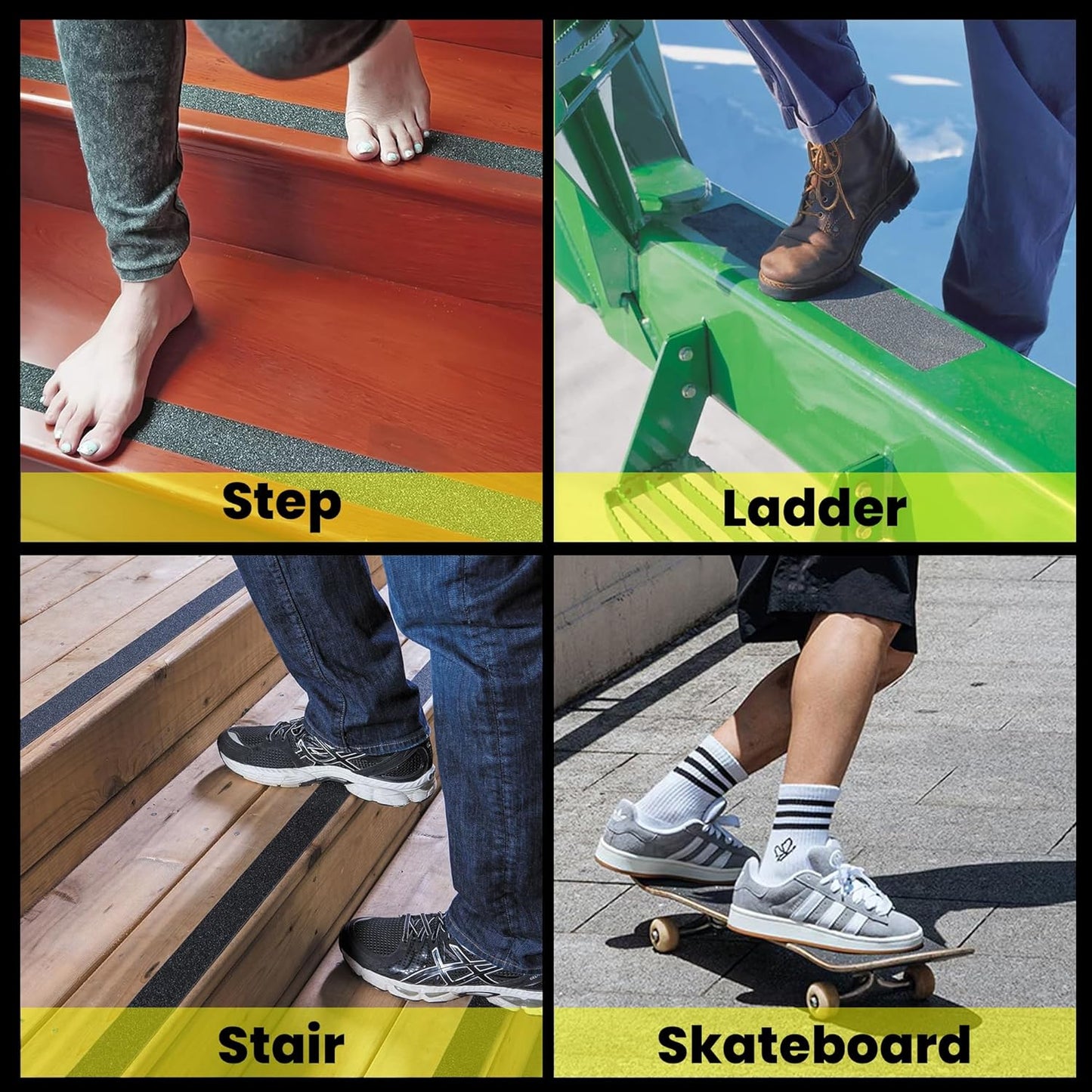 TAPEBEAR Black and Yellow Safety Tape 2inch x 60feet, Anti Slip Grip Tape Anti Skid Safety Warning Strips Traction Tape Waterproof for Indoor Outdoor Step, Stairs, Ladder, 2Rolls
