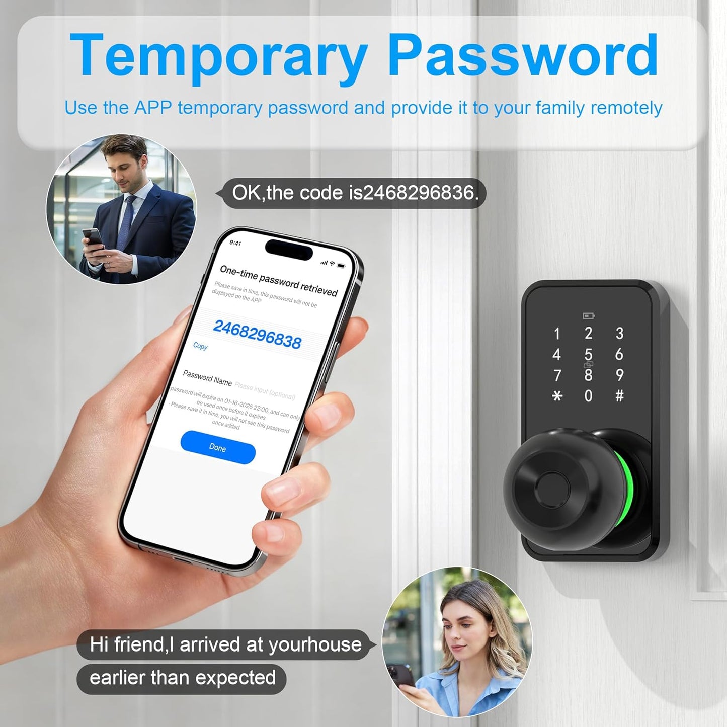 Smart Door Lock with Knob, LinkThai Keyless Entry Fingerprint Lock with Touchscreen Keypad, Electronic Knob Digital Lock for Front Door, Easy Installation