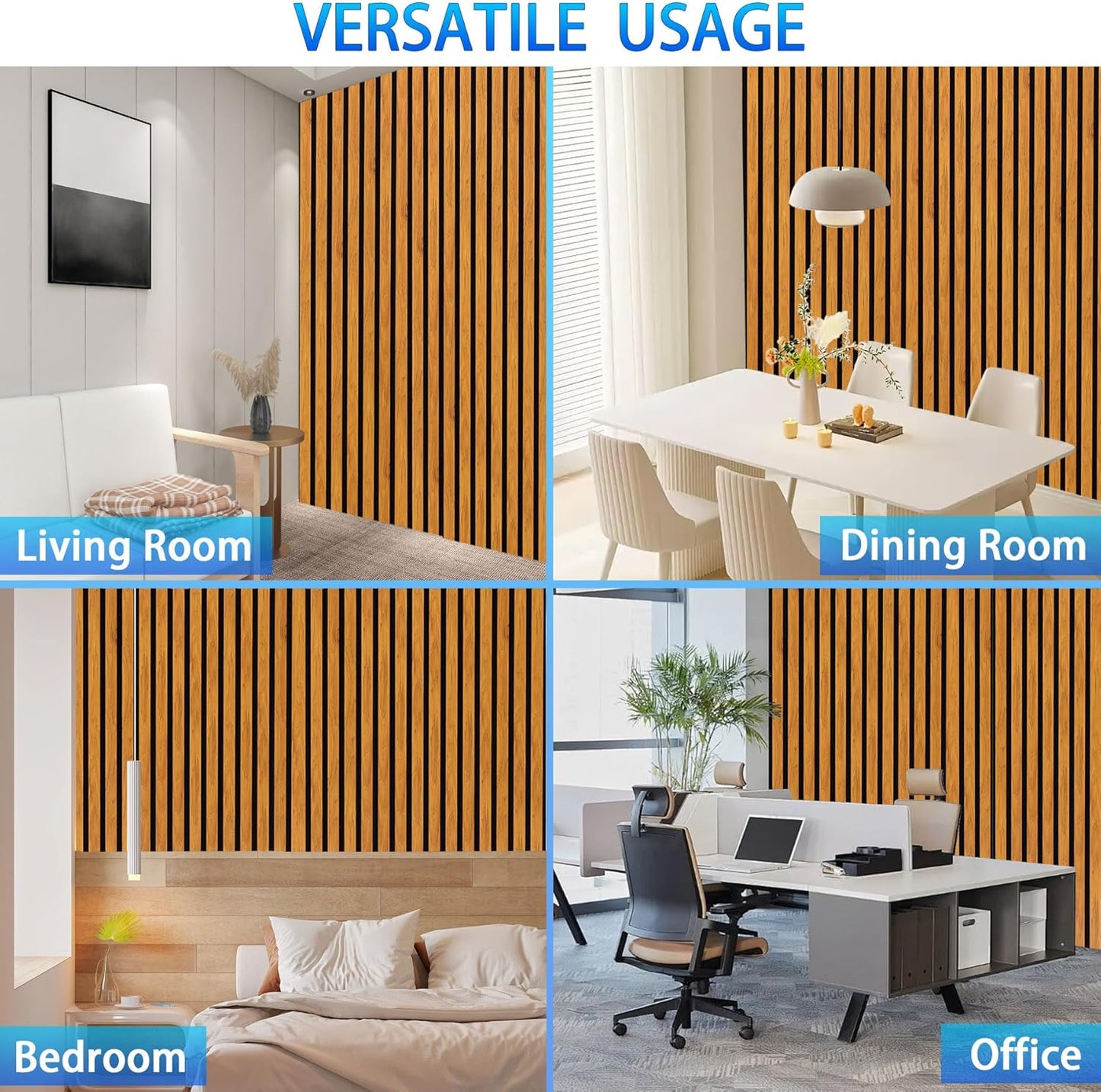 3D Slat Acoustic Wall Panels with Wood Finish Accent, 2 Pack Sound Absorbing Paneling for Studio, Office, Living Room, Bedroom Interior Decor (Natural Walnut, 48''L x 24''W)