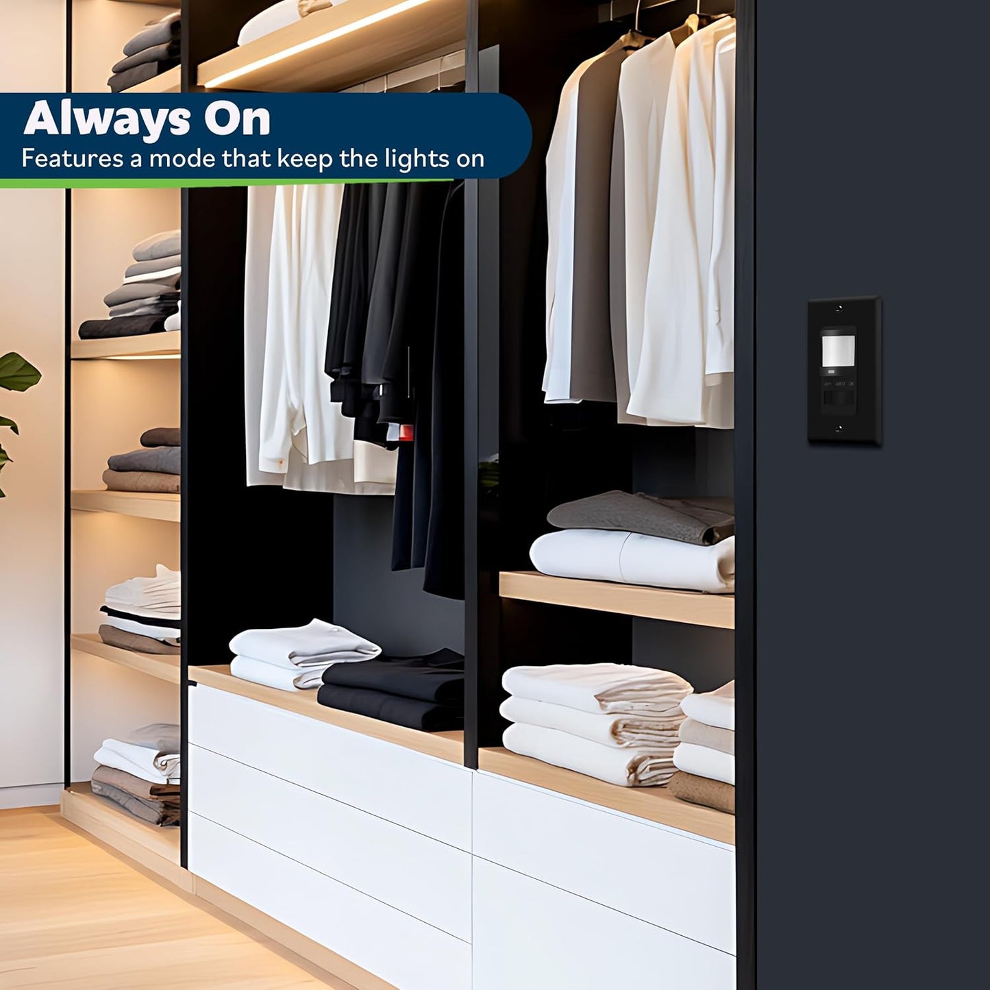 TOPGREENER in Wall PIR Motion Sensor Light Switch, Occupancy Sensor Switch, ๐๐๐ฎ๐ญ๐ซ๐๐ฅ ๐๐ข๐ซ๐ ๐๐๐ช๐ฎ๐ข๐ซ๐๐, On/Off Override, ๐๐ข๐ง๐ ๐ฅ๐ ๐๐จ๐ฅ๐, 4A, 500W, TSOS5-BKWP,Black,4 Pack