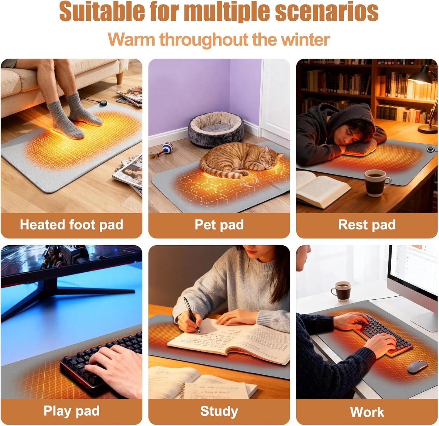 Heated Desk Pad,Heated Mouse Pad 5 Heating Levels & 3 Hours Auto Shut-Off Waterproof PU,Heated Desk Mat – 31.5 x 13 inch for Office,Gaming,Foot Warmer(Grey)