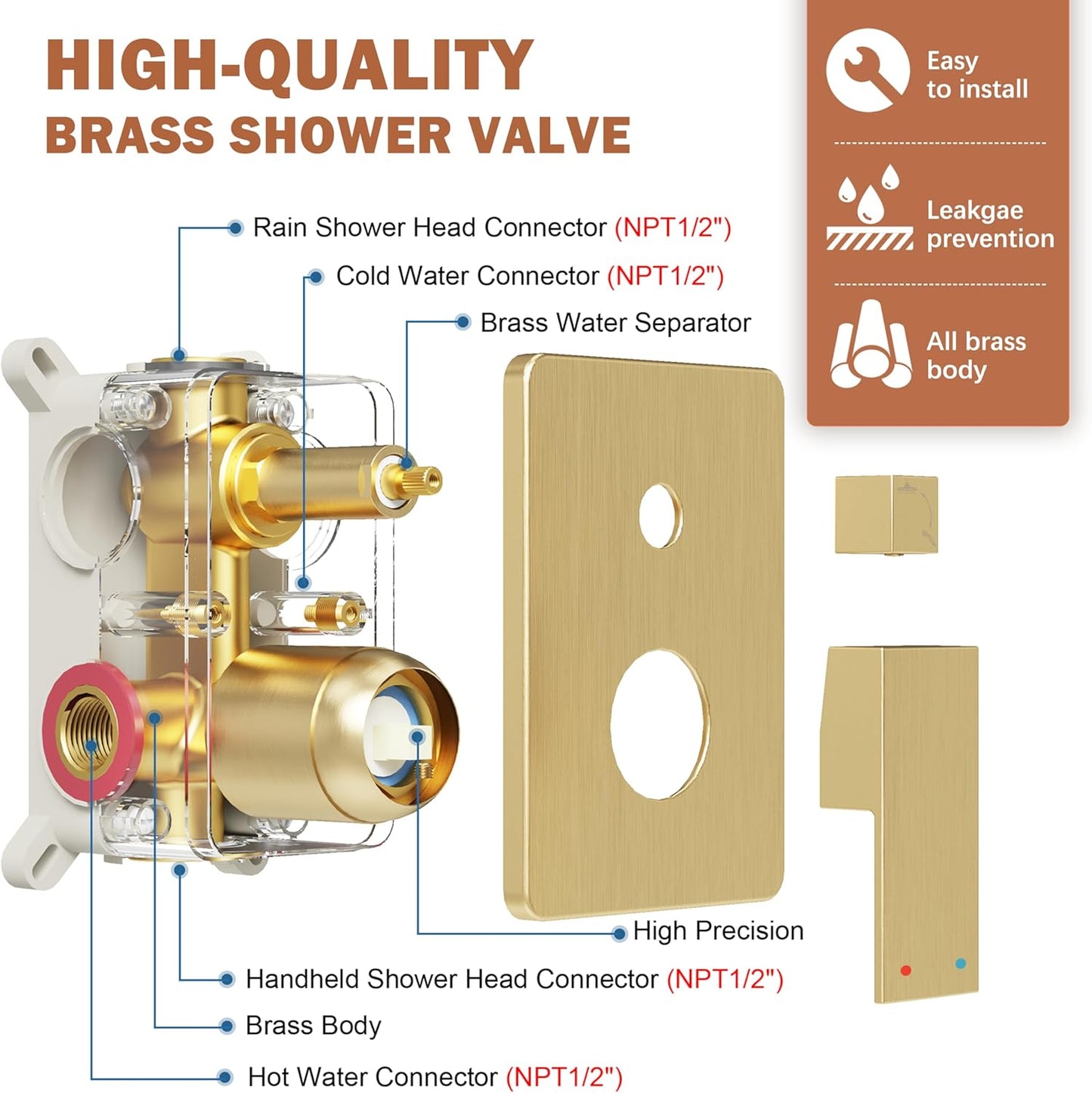 Shower System, Gold Shower Faucet Set with 12-Inch Rain Showerhead and Handheld Spray, Wall Mounted High-Pressure Showerhead Combo Set Included Valve and Trim, Brushed Gold