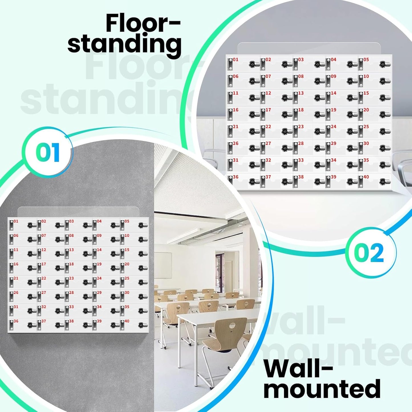 40 Slots Clear Acrylic Cell Phone Locker Box Wall-Mounted with Keys, Lockable Secure Storage Cabinet for Classroom Office Gym, Multi-Use Phone Lock Organizer for Employees Students (Small)