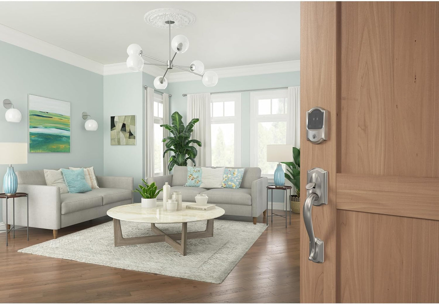 Schlage BE499WB CAM 619 Encode Plus WiFi Deadbolt Smart Lock, Keyless Entry Touchscreen Door Lock with Camelot Trim, Satin Nickel