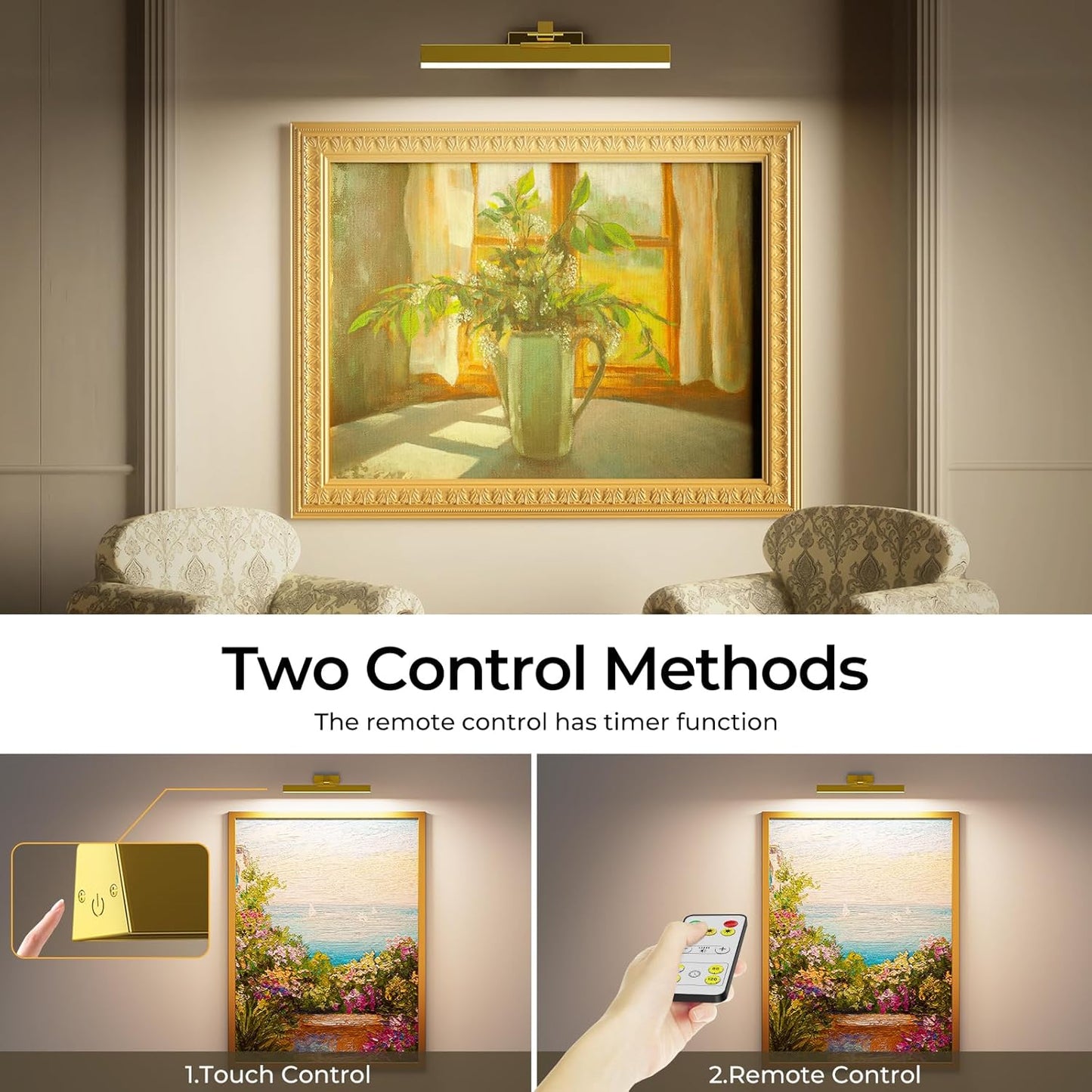 Picture Lights for Wall, Battery Operated Picture Light 16in Gallery Light for Paintings CCT Dimmable Recharging Battery Wall Light with Remote Control for Living Room Gallery Dartboard Art 2PCS