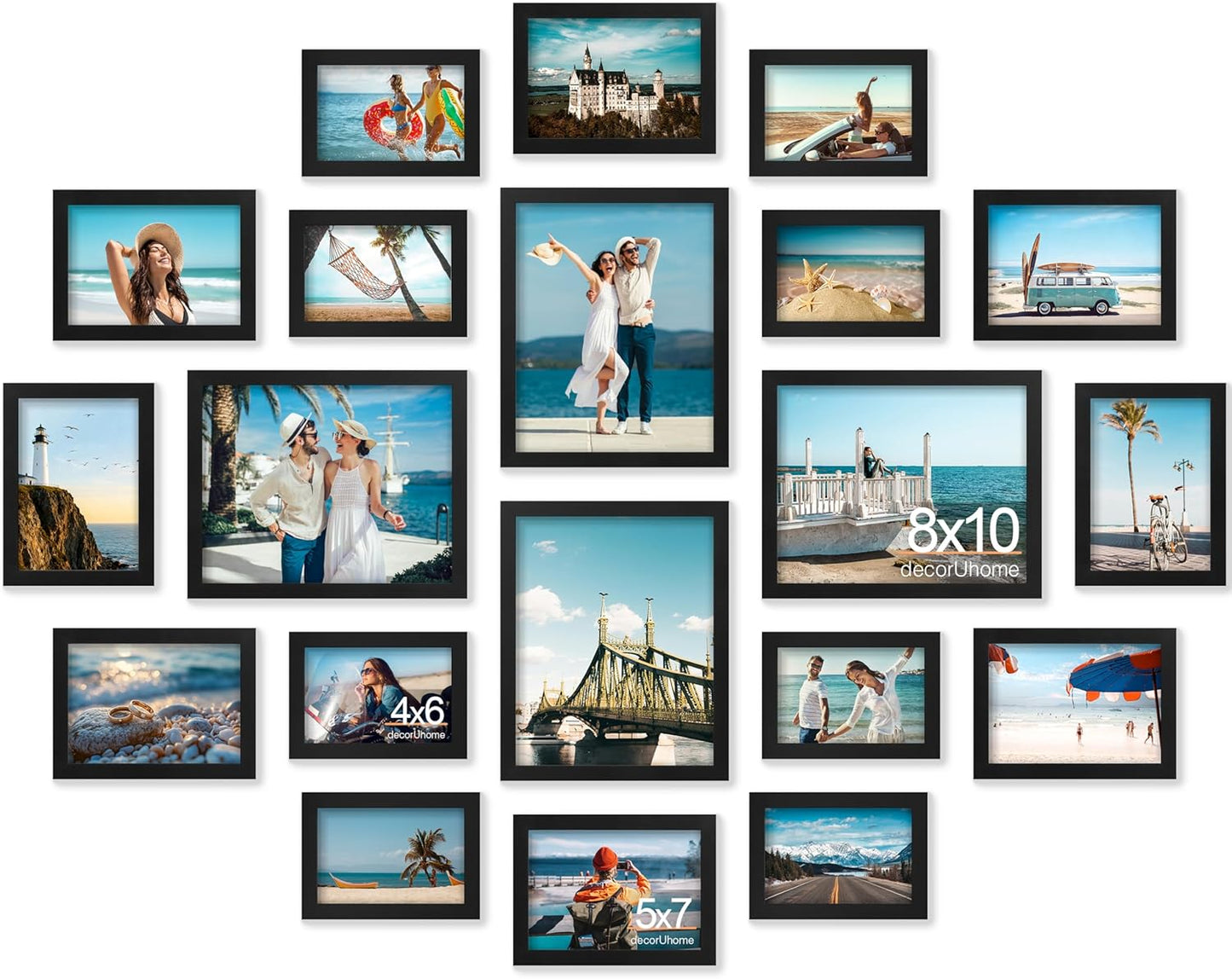 decorUhome Assorted Picture Frames Collage Wall Decor for Photo Gallery Display Set of 20 Including Four 8x10 / Eight 5x7 / Eight 4x6 for Family Wall Decor, Black, 20 Pack