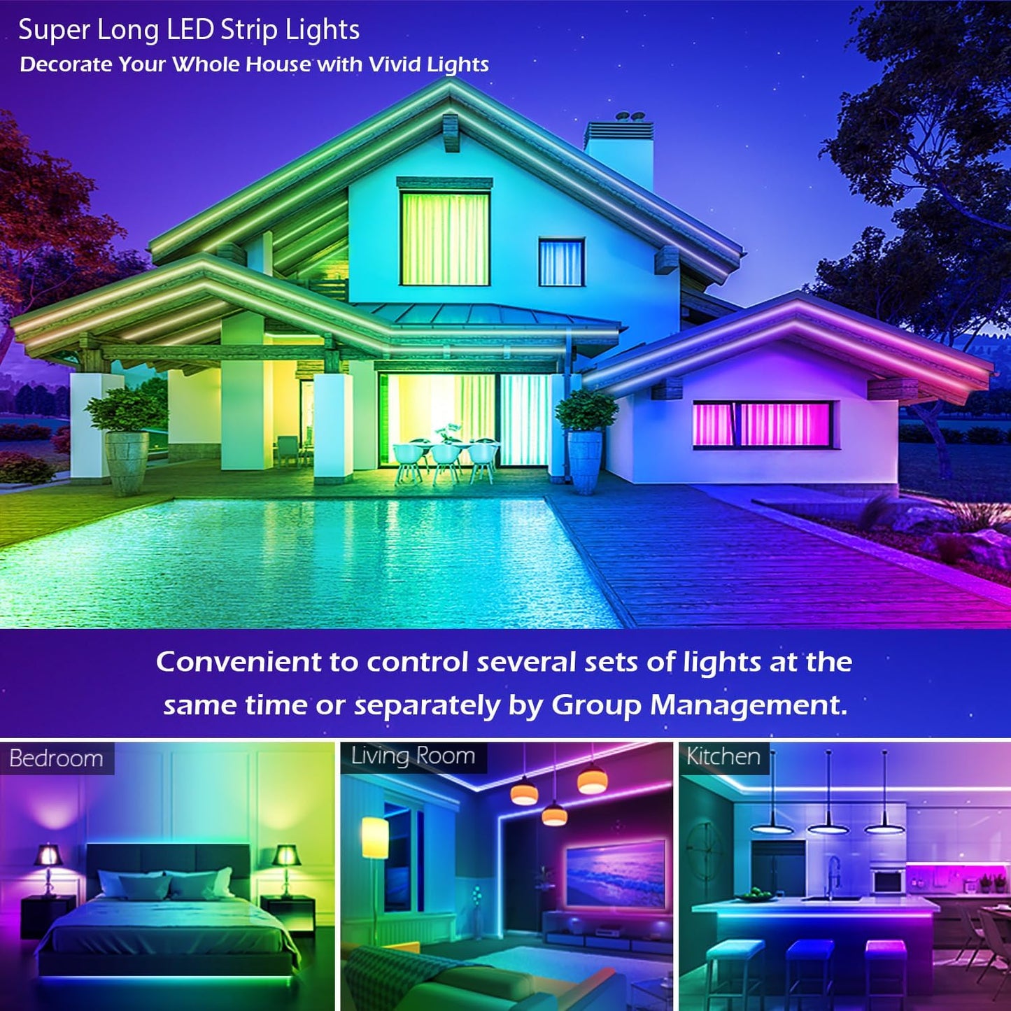 20FT Led Strip Lights,Long Smart Led Light Strips Music Sync 5050 RGB Color Changing Rope Lights,Bluetooth APP/IR Remote/Switch Box Control Led Lights for Bedroom,Home Decoration,Party,Festival