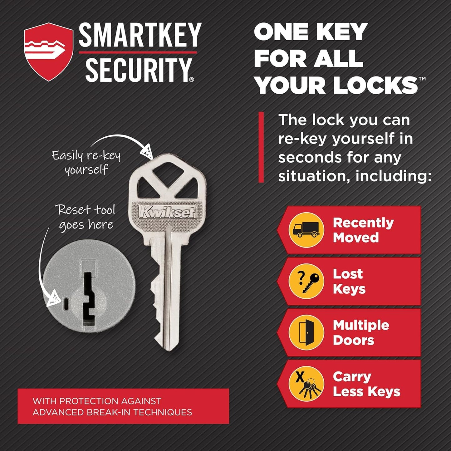 Kwikset Pismo Keyed Entry Door Handle with Lock and Key, Round Secure Keyed Reversible Lever Exterior, Door Lock, Front Entrance and Bedrooms, Gunmetal, Pick Resistant Smartkey Rekey Security