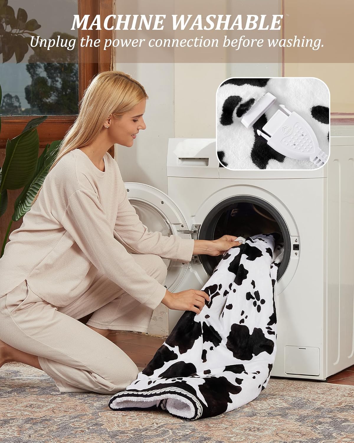 CAROMIO Heated Electric Blanket Throw, Cow Print Fast Heating Throw Blankets with LCD Controller, 6 Heat Levels & 4 Hour Auto Shut Off, ETL Certified, Machine Washable, Black White, 50" x 60"