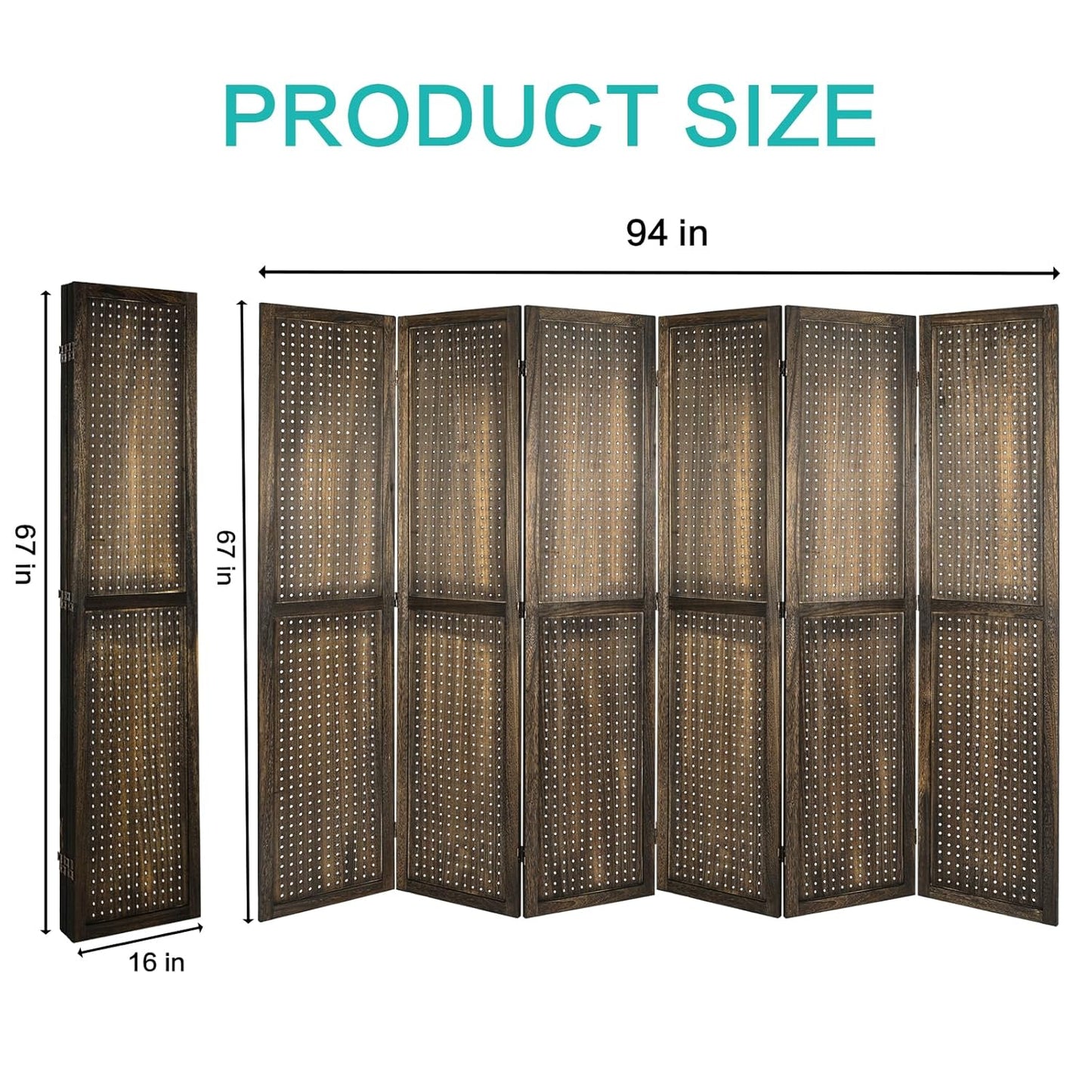 Babion 6 Panel Pegboard Display, Peg Board Room Divider Freestanding Folding Privacy Screens Display Stand for Craft Shows (Brown)